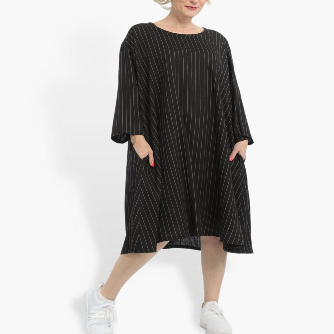  Bigshirt von AKH Fashion aus Leinen in gerader Form, 0868.06792, Schwarz-Weiß, Ausgefallen