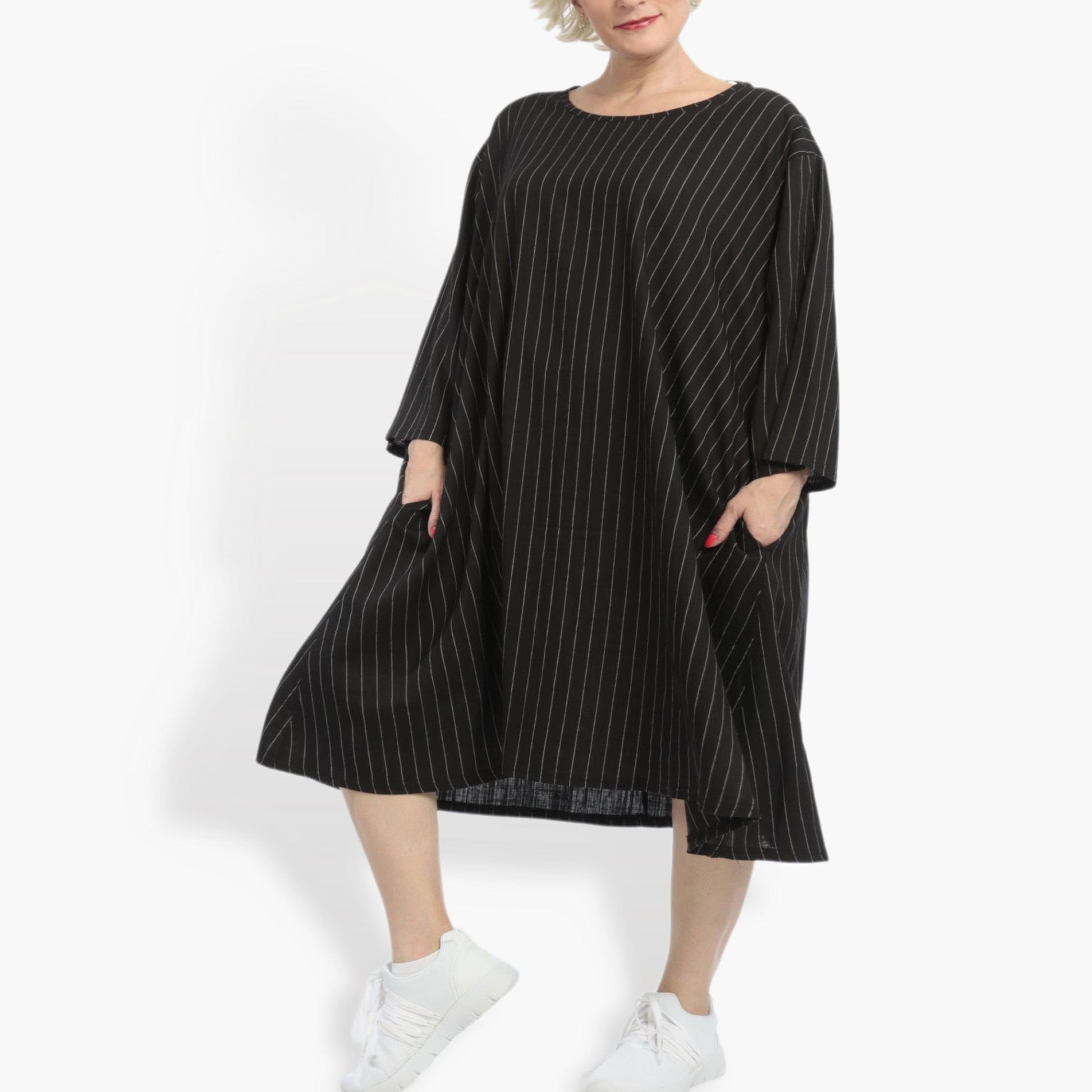  Bigshirt von AKH Fashion aus Leinen in gerader Form, 0868.06792, Schwarz-Weiß, Ausgefallen