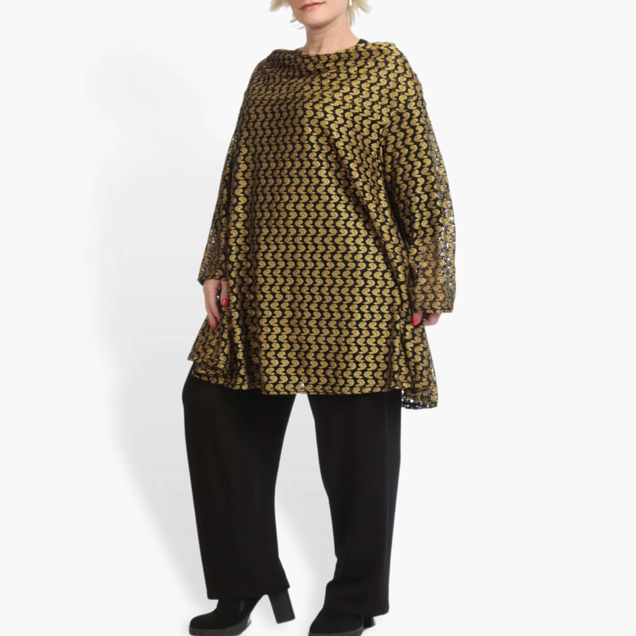  AKH Fashion Shirt in Glocken-Form, aus Viskose, 0879.06653, Schwarz-Gelb, Schick, Modern