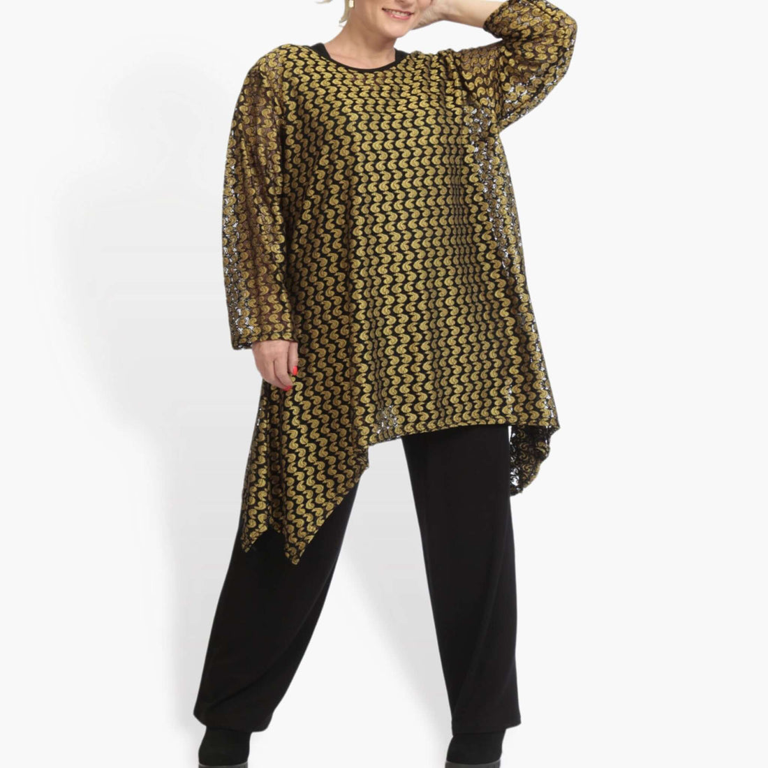  A-Form Shirt von AKH Fashion aus Viskose, 0879.06652, Schwarz-Gelb, Schick, Modern, Bequem