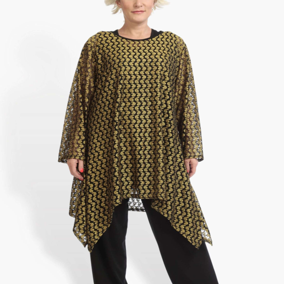  A-Form Shirt von AKH Fashion aus Viskose, 0879.06652, Schwarz-Gelb, Schick, Modern, Bequem