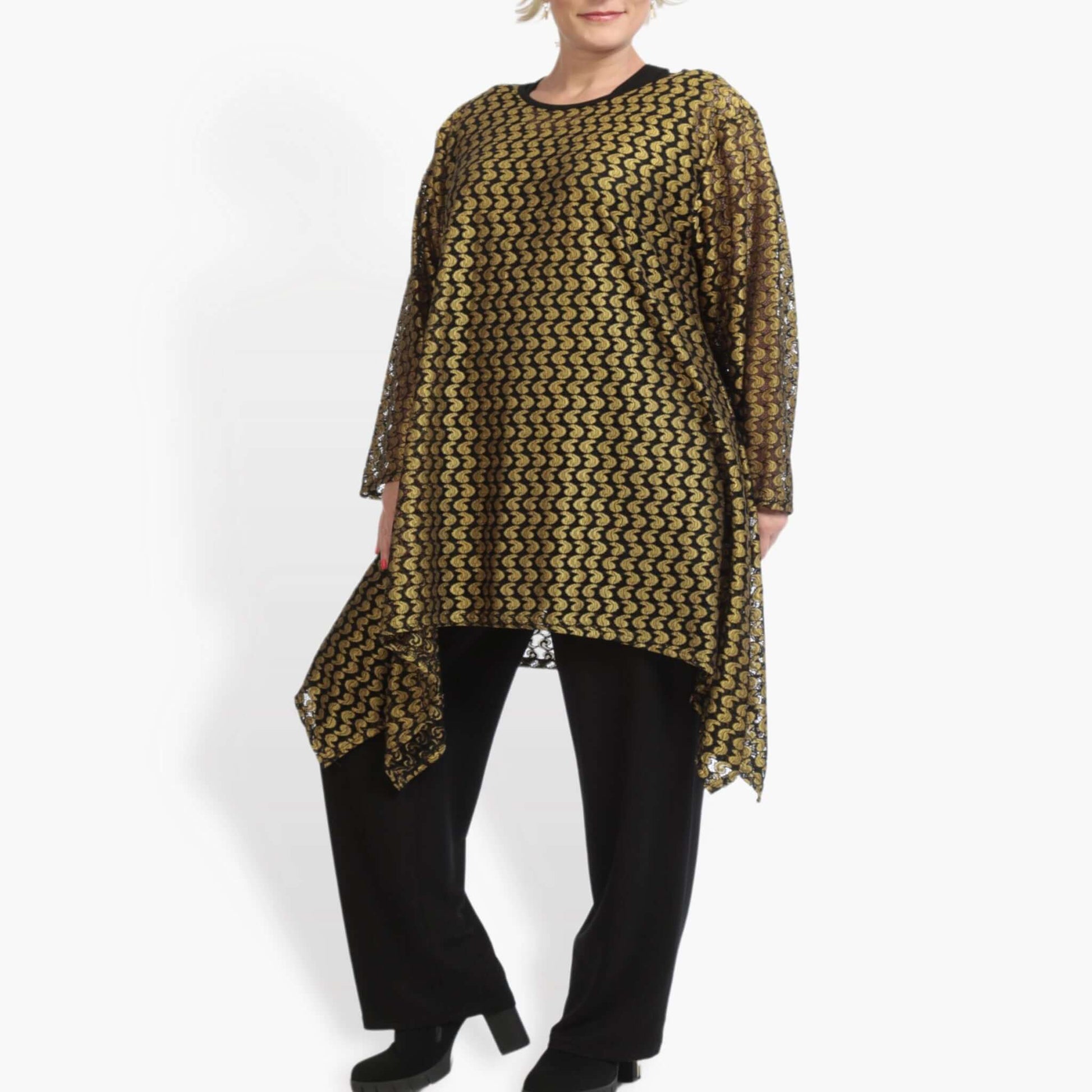  A-Form Shirt von AKH Fashion aus Viskose, 0879.06652, Schwarz-Gelb, Schick, Modern, Bequem