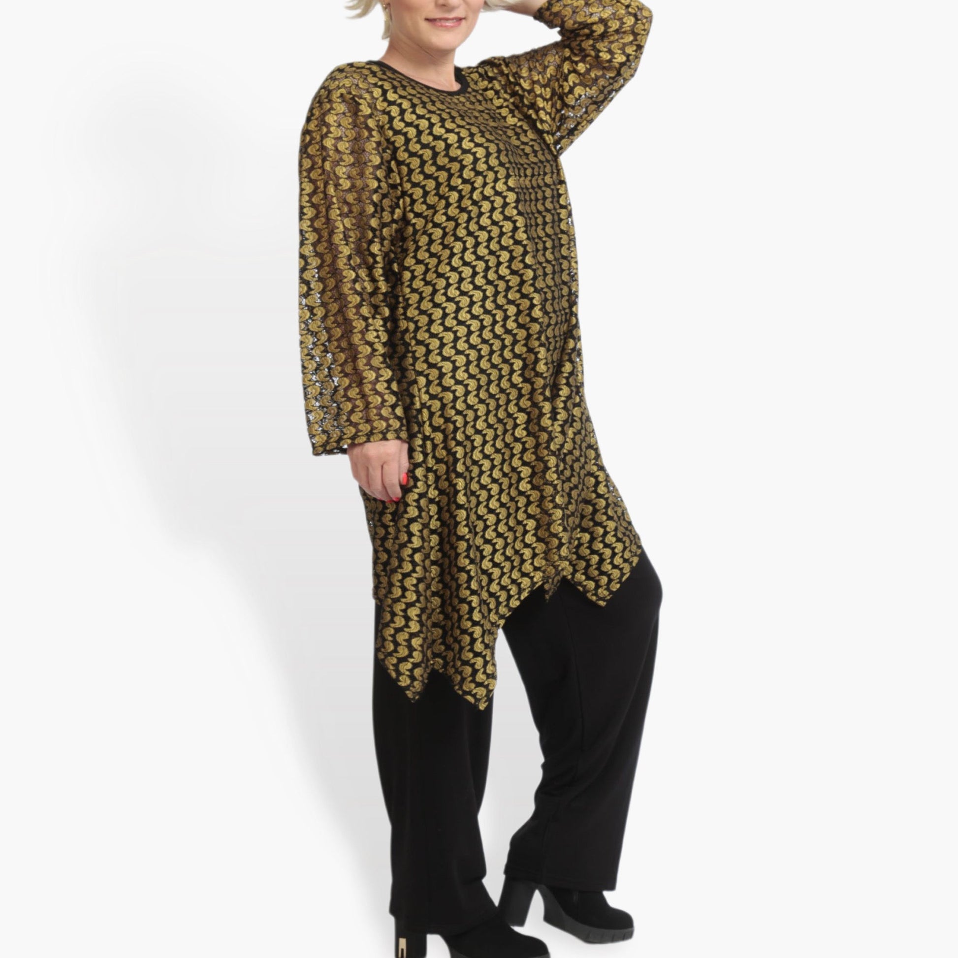  A-Form Shirt von AKH Fashion aus Viskose, 0879.06652, Schwarz-Gelb, Schick, Modern, Bequem