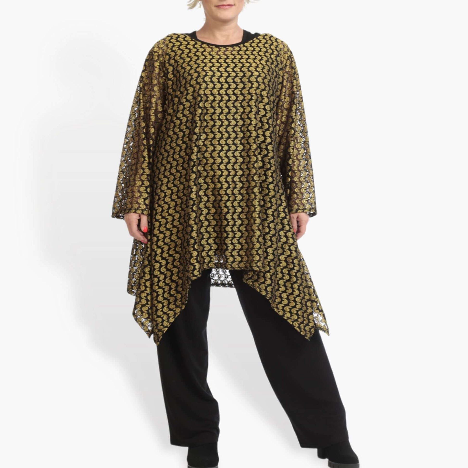  A-Form Shirt von AKH Fashion aus Viskose, 0879.06652, Schwarz-Gelb, Schick, Modern, Bequem