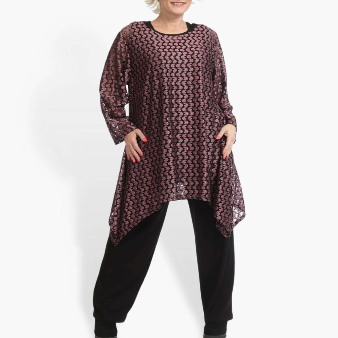  A-Form Shirt von AKH Fashion aus Viskose, 0879.06652, Schwarz-Aubergine, Schick, Modern