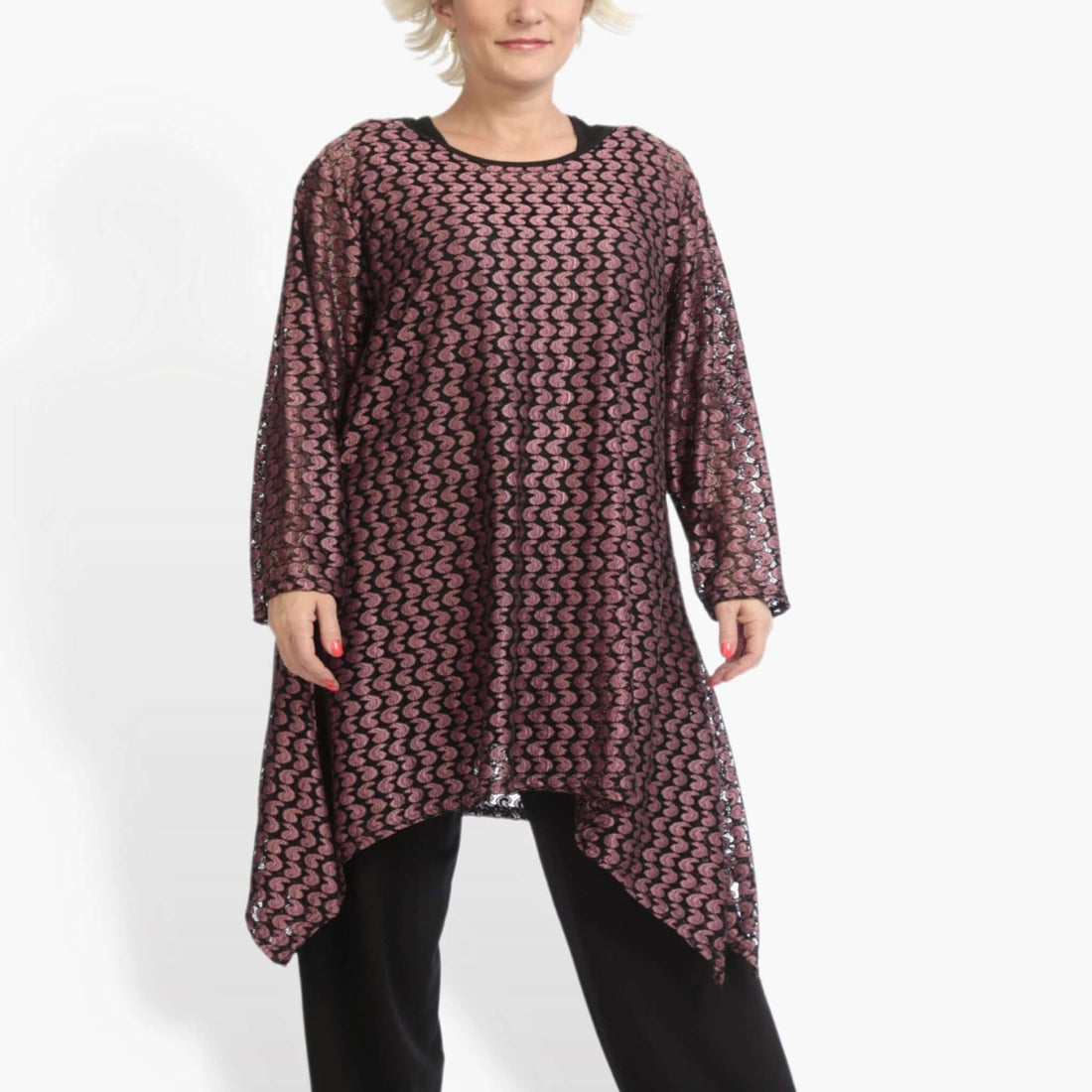 A-Form Shirt von AKH Fashion aus Viskose, 0879.06652, Schwarz-Aubergine, Schick, Modern