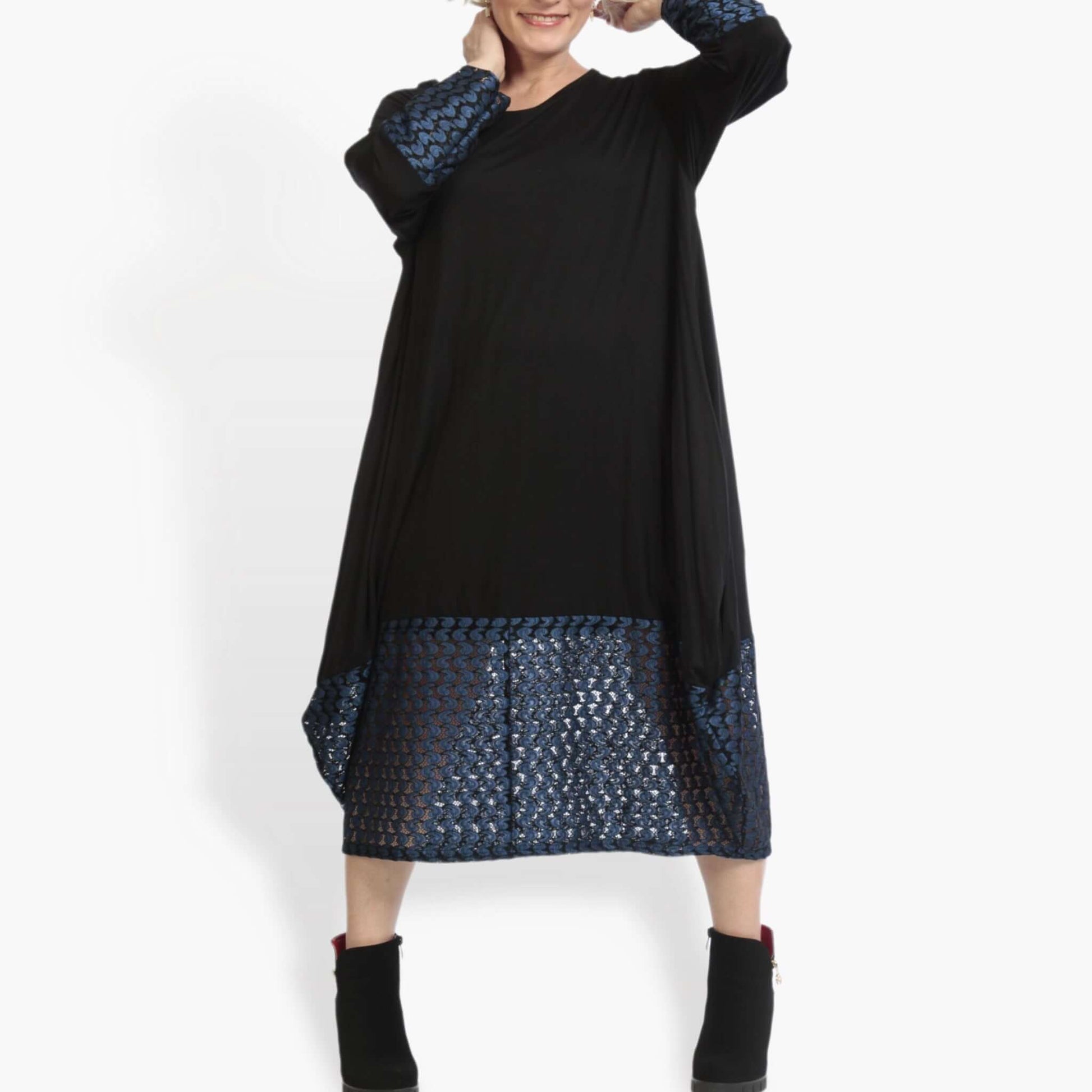  Ballonkleid von AKH Fashion aus Viskose, 0879.02691, Schwarz-Royalblau, Schick, Modern