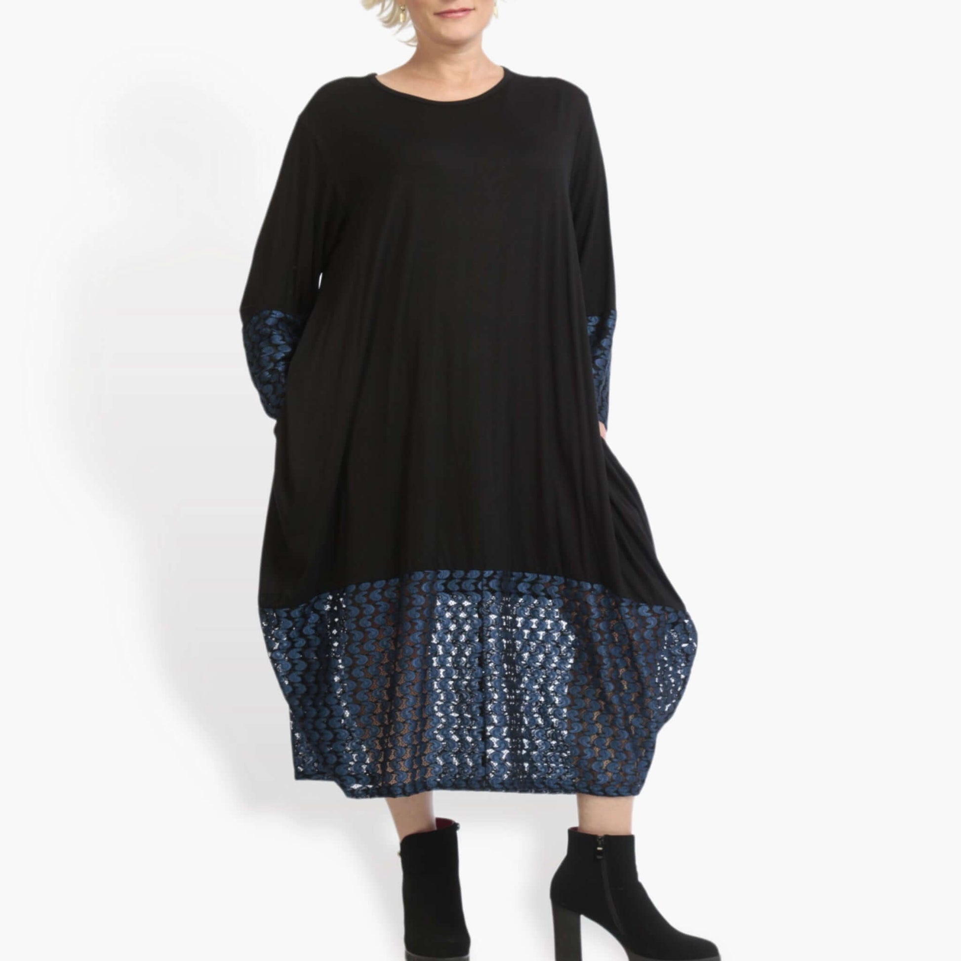  Ballonkleid von AKH Fashion aus Viskose, 0879.02691, Schwarz-Royalblau, Schick, Modern