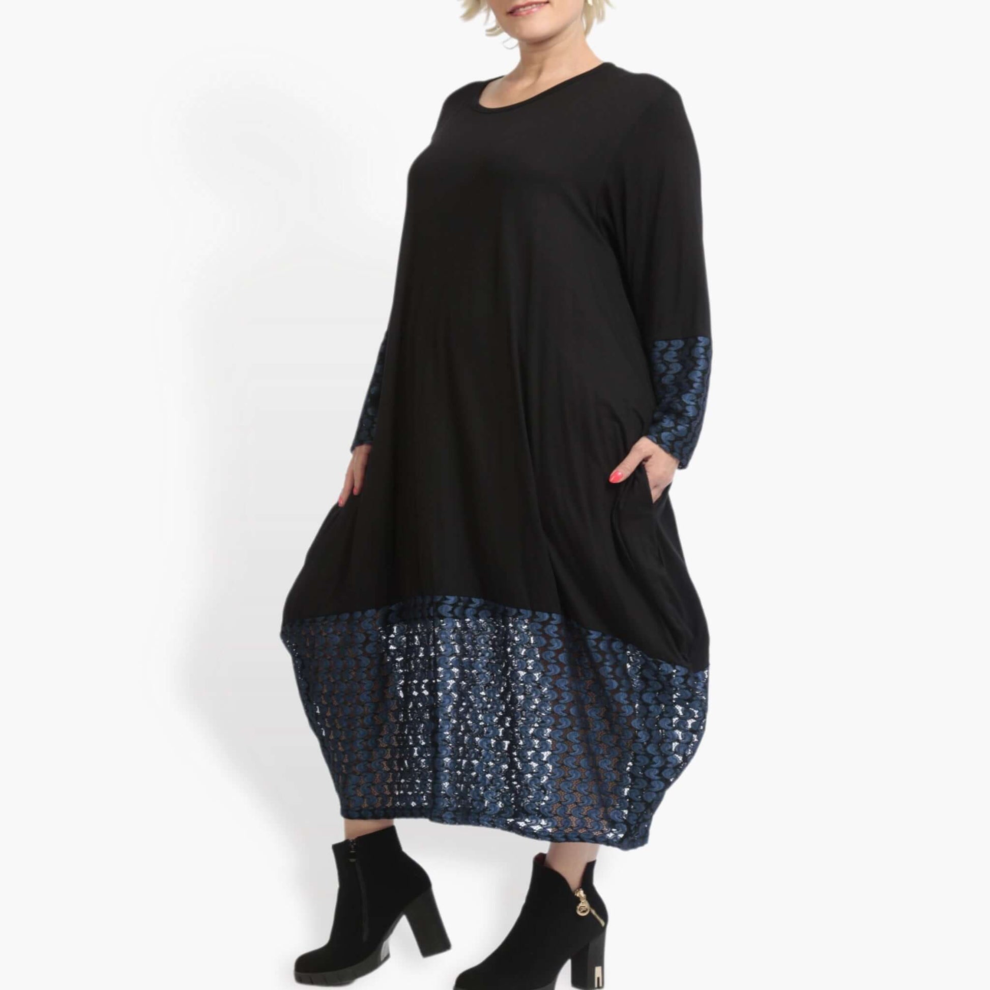  Ballonkleid von AKH Fashion aus Viskose, 0879.02691, Schwarz-Royalblau, Schick, Modern