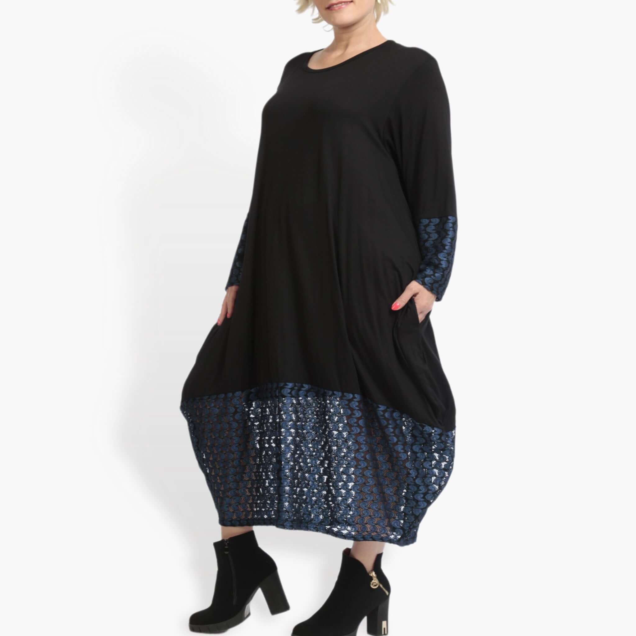  Ballonkleid von AKH Fashion aus Viskose, 0879.02691, Schwarz-Royalblau, Schick, Modern