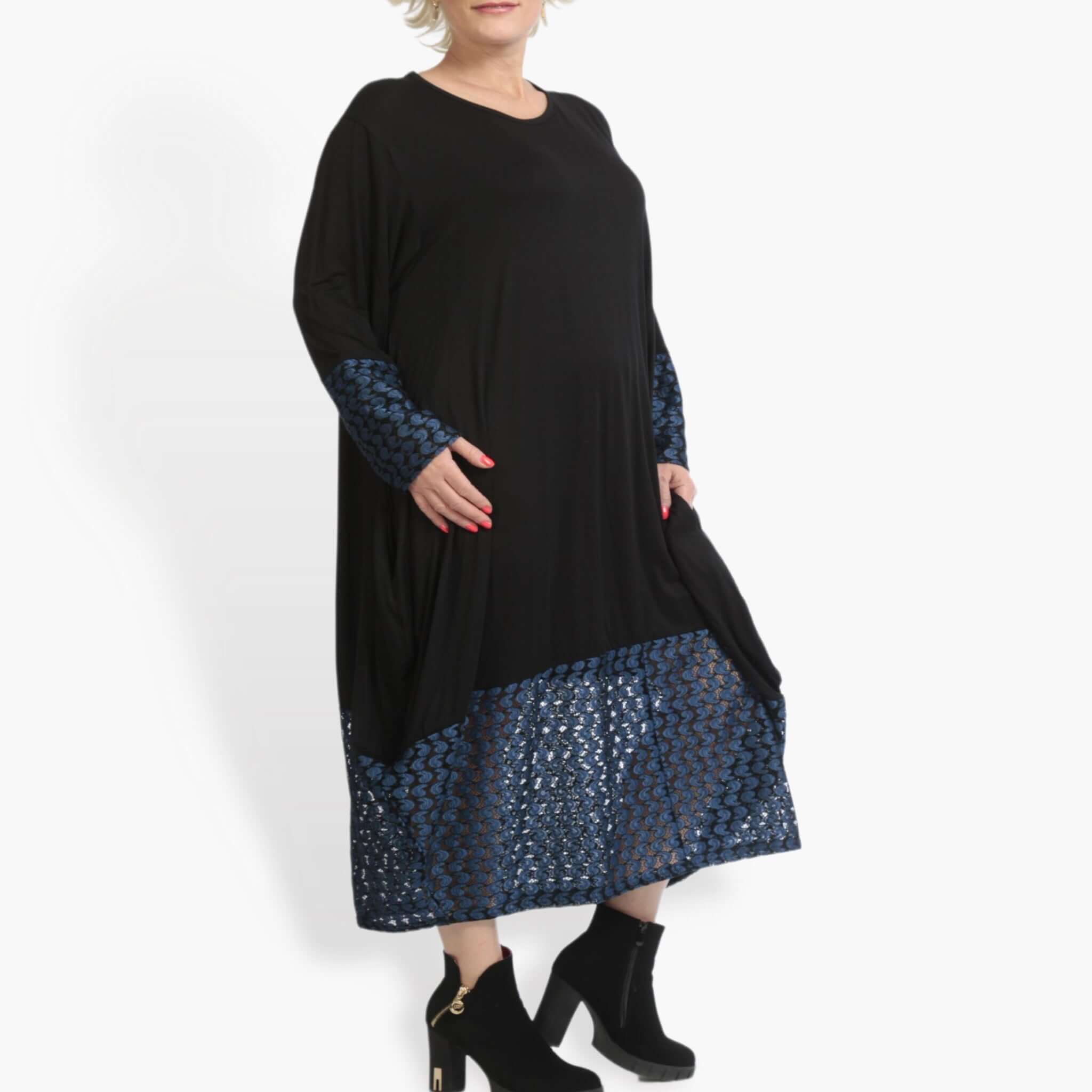  Ballonkleid von AKH Fashion aus Viskose, 0879.02691, Schwarz-Royalblau, Schick, Modern