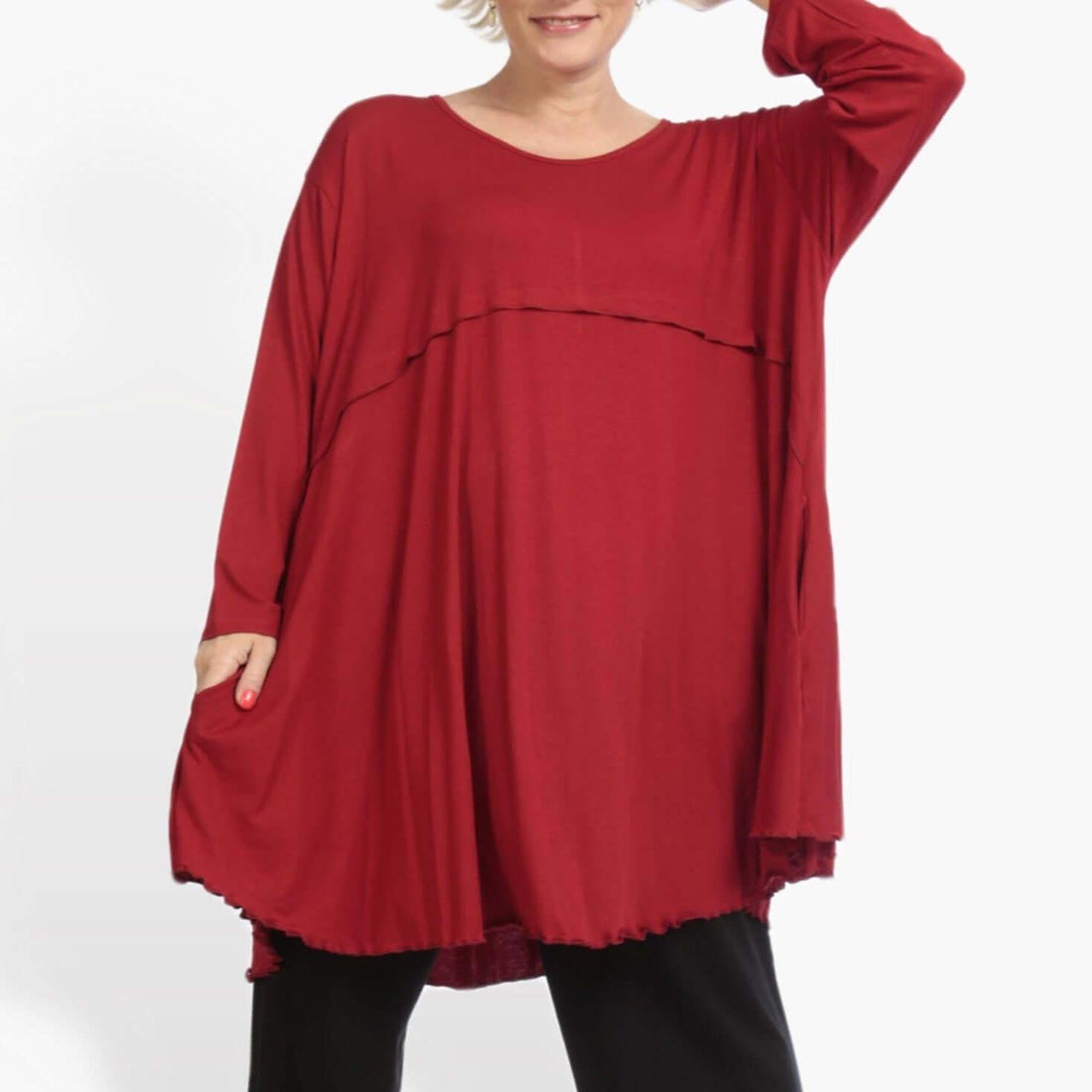  A-Form Shirt von AKH Fashion aus Viskose, 0886.06801, Rot, Unifarben, Ausgefallen, Modern