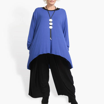  Chicer Oversize Vokuhila-Pullover in royalblau mit seitlichen Taschen und modernem Schnitt