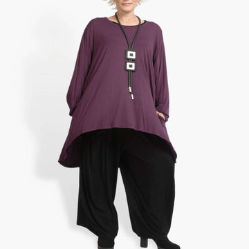  Vokuhila-Shirt in trendigem Beerenton mit lässigem Oversize-Schnitt und praktischen Taschen