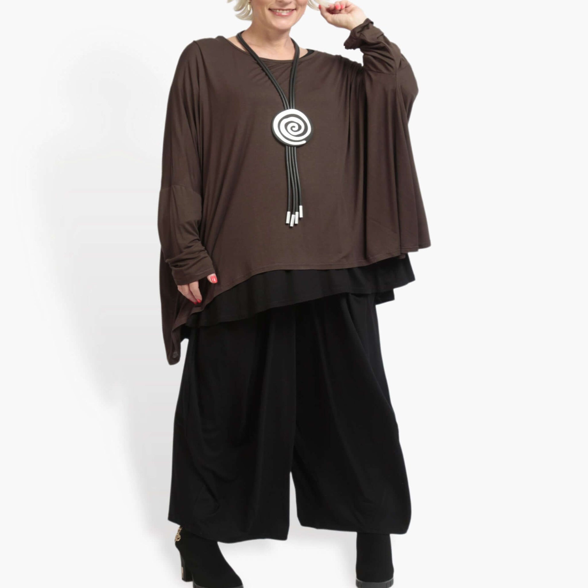  Bigshirt von AKH Fashion aus Viskose in kastiger Form, 0887.07555, Braun, Unifarben, Schick