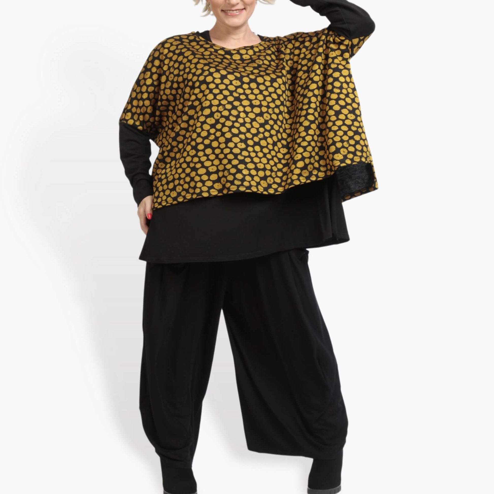  Bigshirt von AKH Fashion aus Viskose in kastiger Form, 0911.06721, Schwarz-Gelb, Ausgefallen