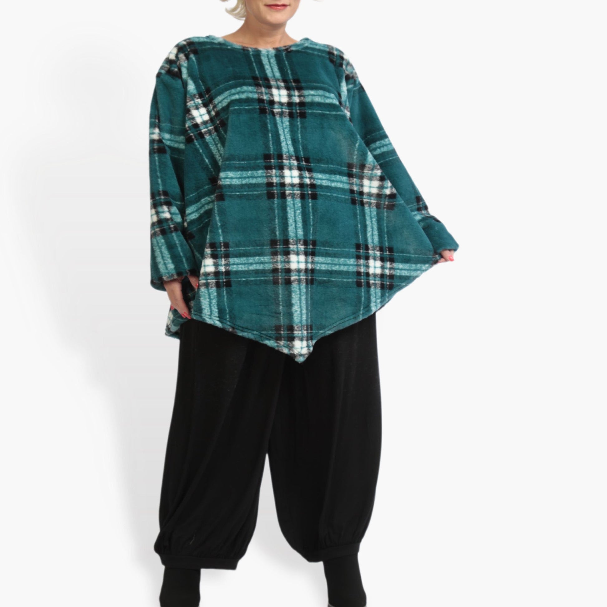  Kariertes Oversize-Shirt in Petrol-Multi für entspannte Lagenlooks – ideal für Plus Size Fashion