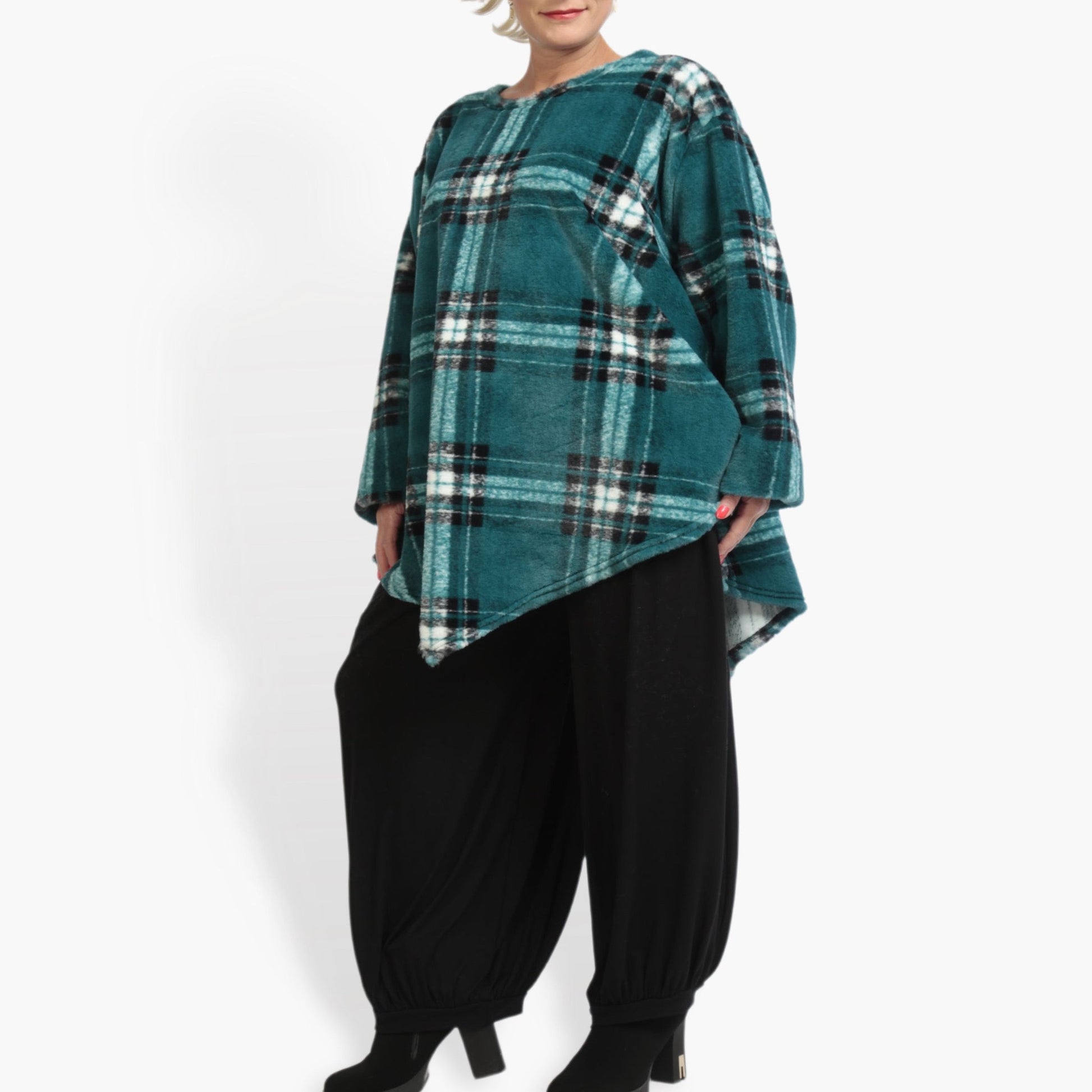  Kariertes Oversize-Shirt in Petrol-Multi für entspannte Lagenlooks – ideal für Plus Size Fashion