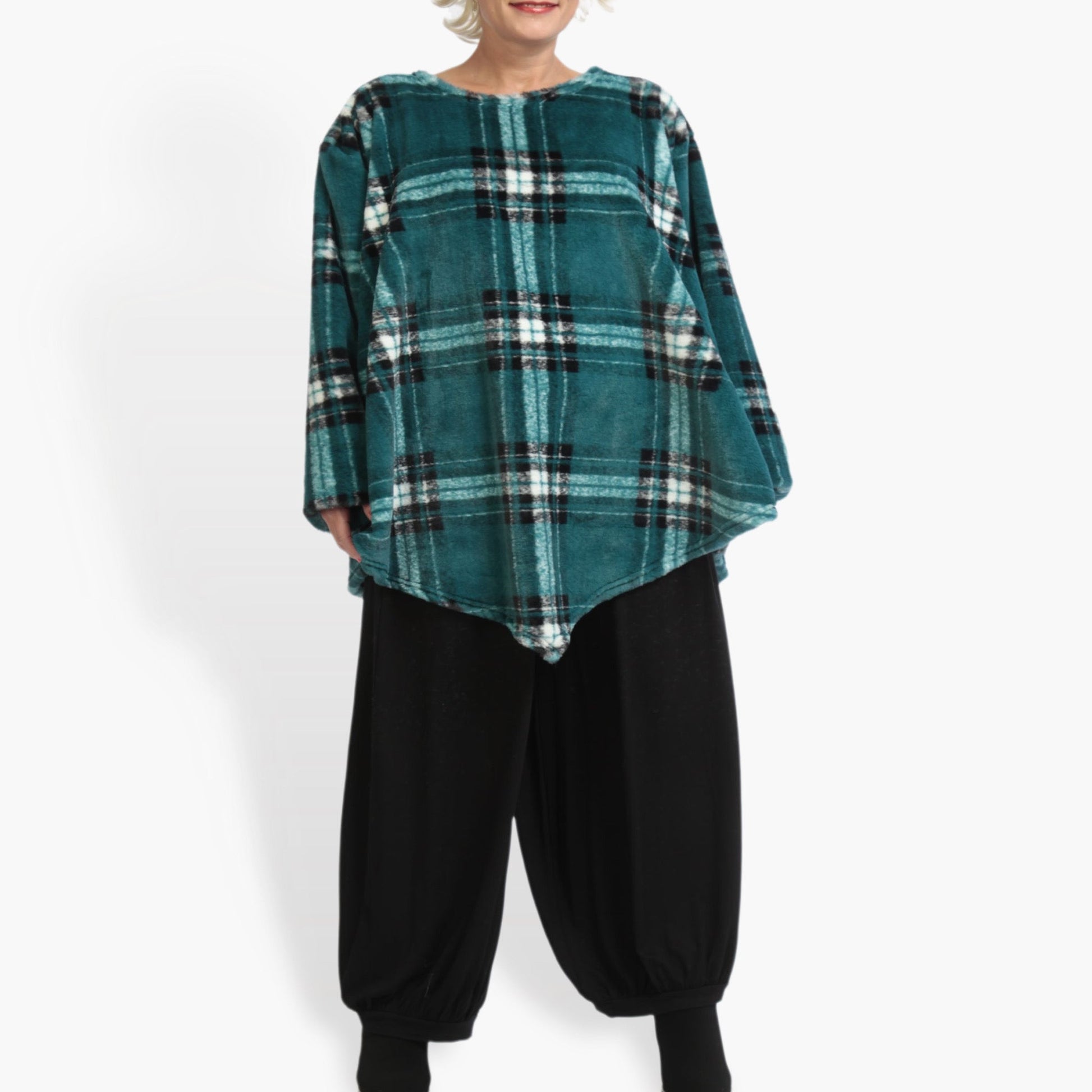  Kariertes Oversize-Shirt in Petrol-Multi für entspannte Lagenlooks – ideal für Plus Size Fashion