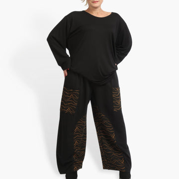  Vielseitige Hose in elegantem Schwarz mit Wellenmuster, ideal für Plus Size und Lagenlooks