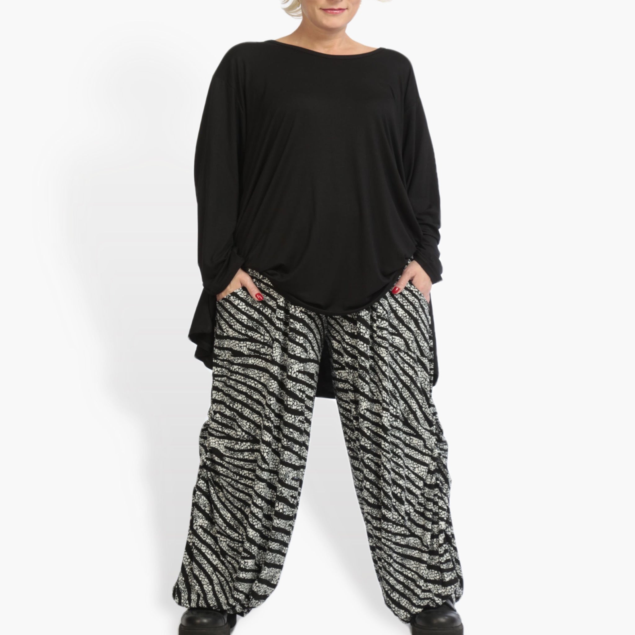  Ballonhose von AKH Fashion aus Viskose, 0939.01942, Schwarz-Weiß, Streifen, Schick