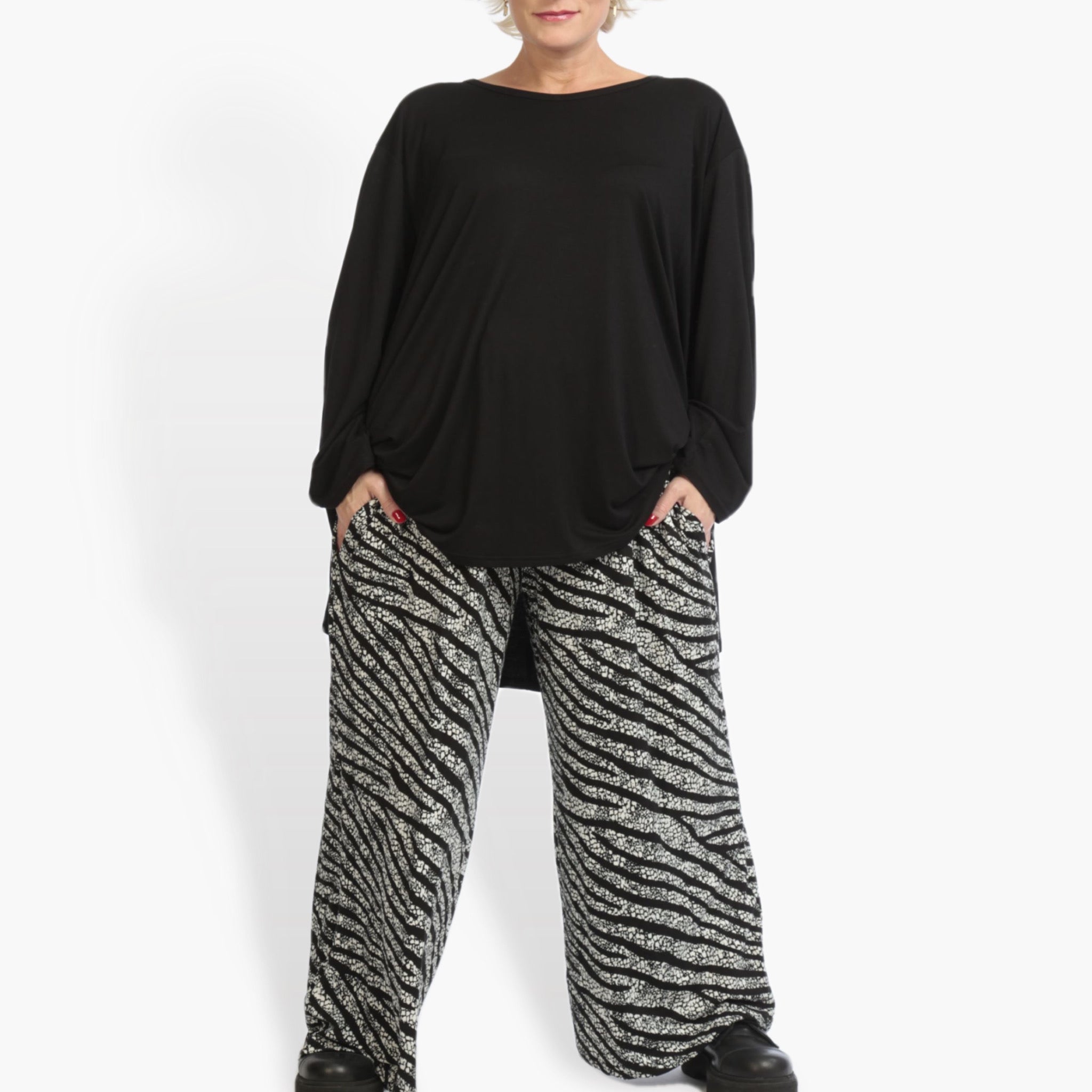  AKH Fashion Hose in gerader Form, aus Viskose, 0939.09442, Schwarz-Weiß, Streifen, Schick