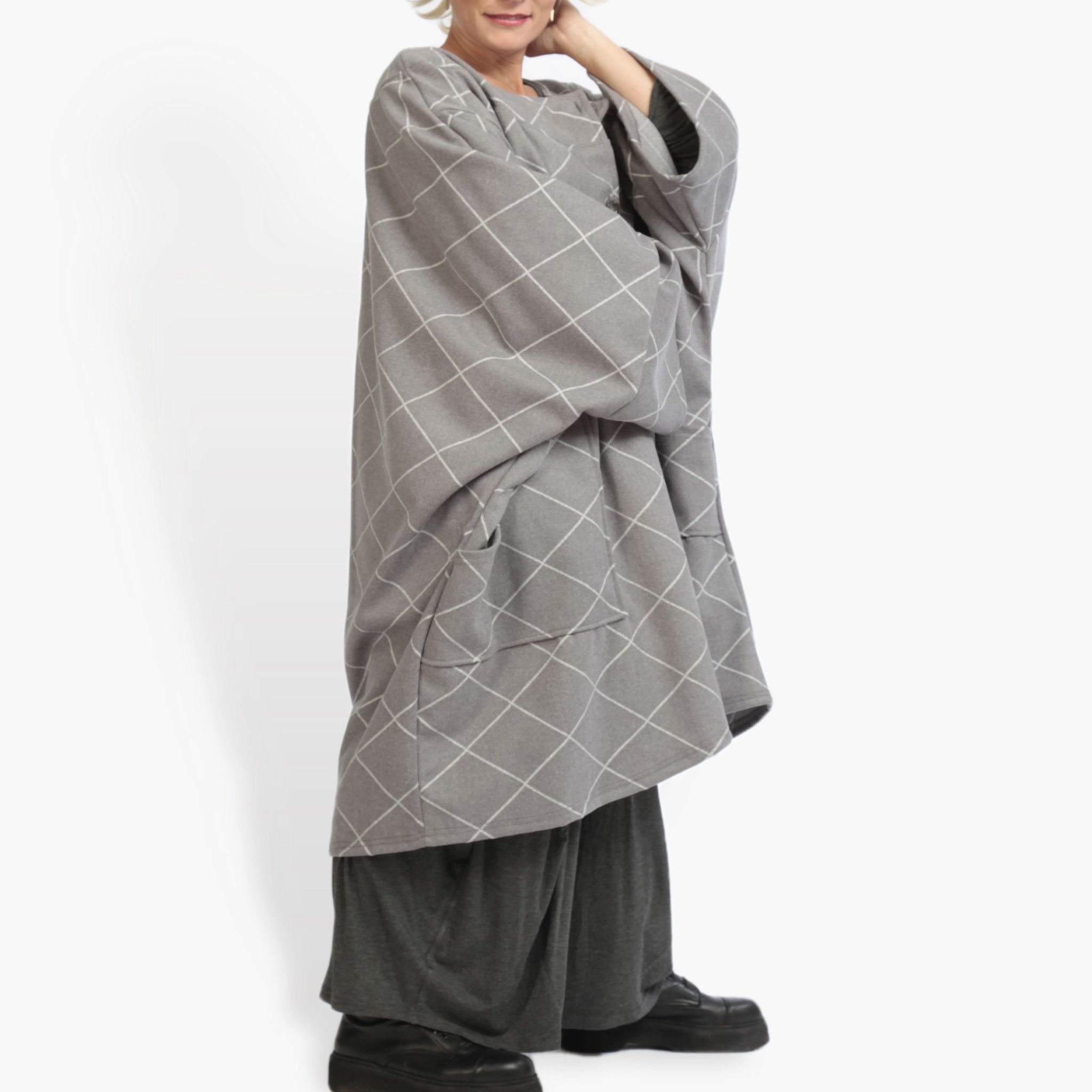  AKH Fashion Mantel in kastiger Form, aus Materialmix, 0943.06817, Grau, Kariert, Schick