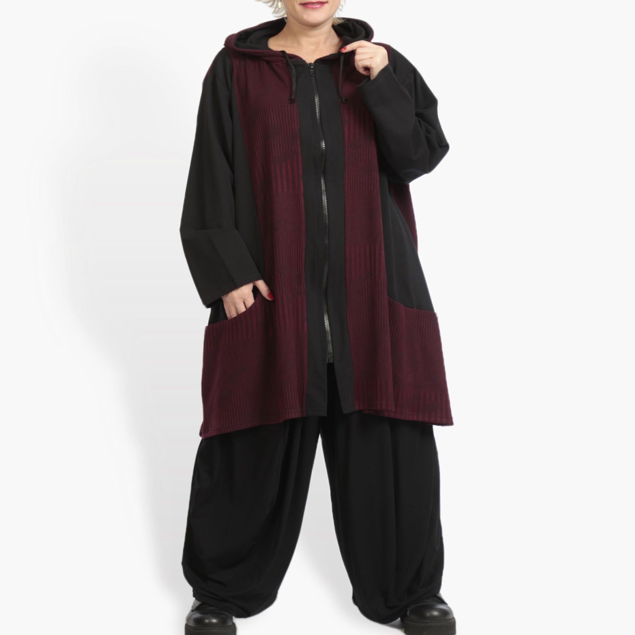  A-Form Jacke von AKH Fashion aus Materialmix, 0951.06665, Weinrot-Schwarz, Streifen