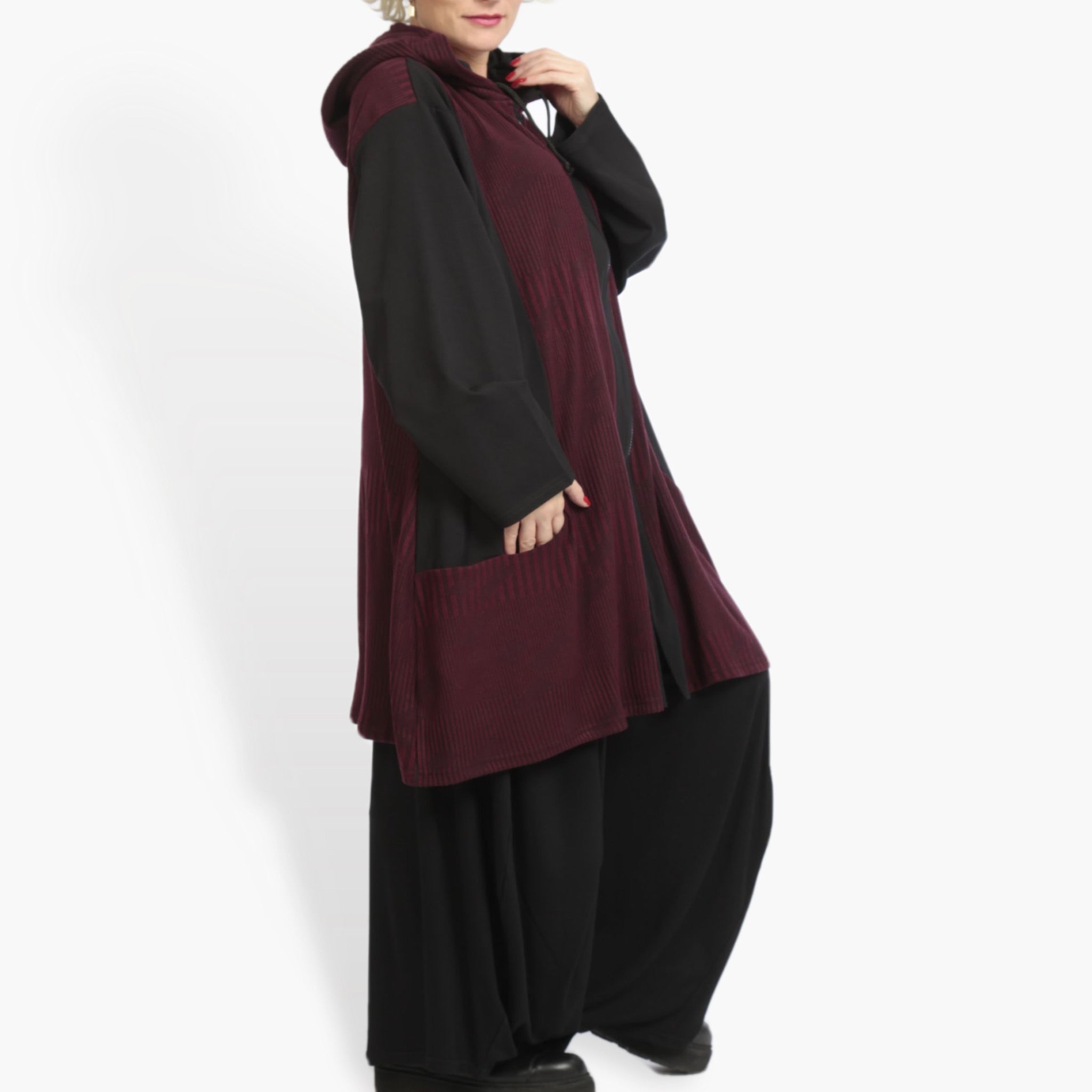 A-Form Jacke von AKH Fashion aus Materialmix, 0951.06665, Weinrot-Schwarz, Streifen
