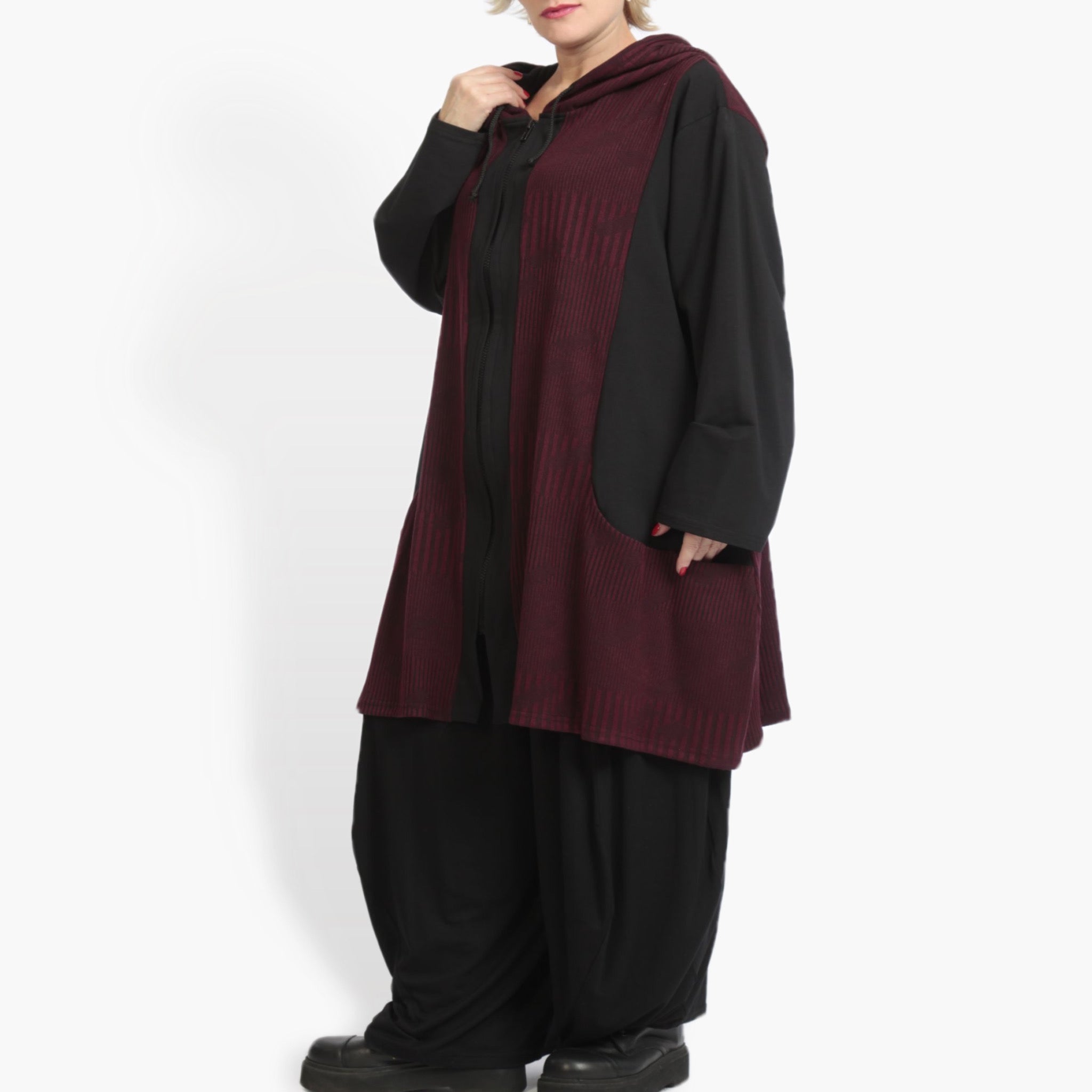  A-Form Jacke von AKH Fashion aus Materialmix, 0951.06665, Weinrot-Schwarz, Streifen