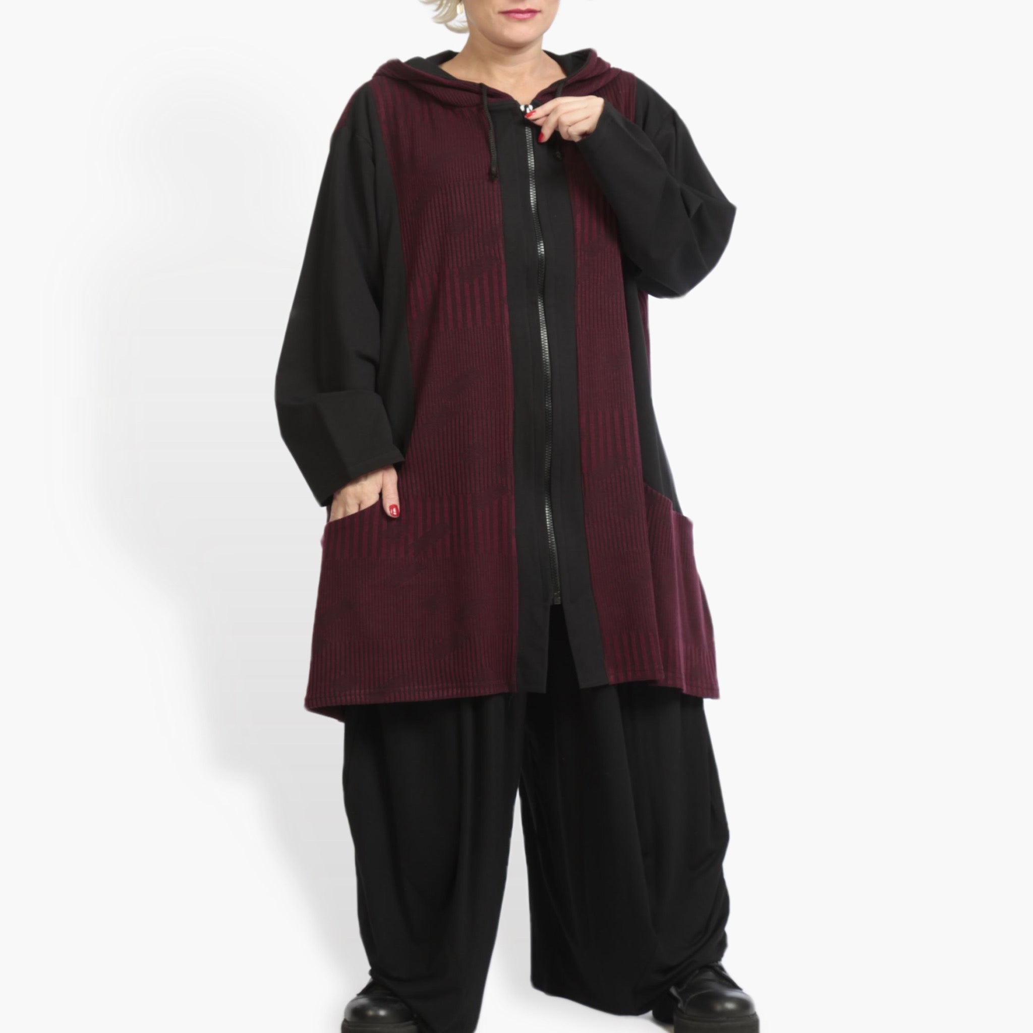 A-Form Jacke von AKH Fashion aus Materialmix, 0951.06665, Weinrot-Schwarz, Streifen
