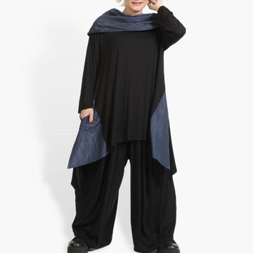  Oversized Shirt in elegantem Schwarz-Blau für Plus Size, perfekt für lässigen Herbst-Lagenlook