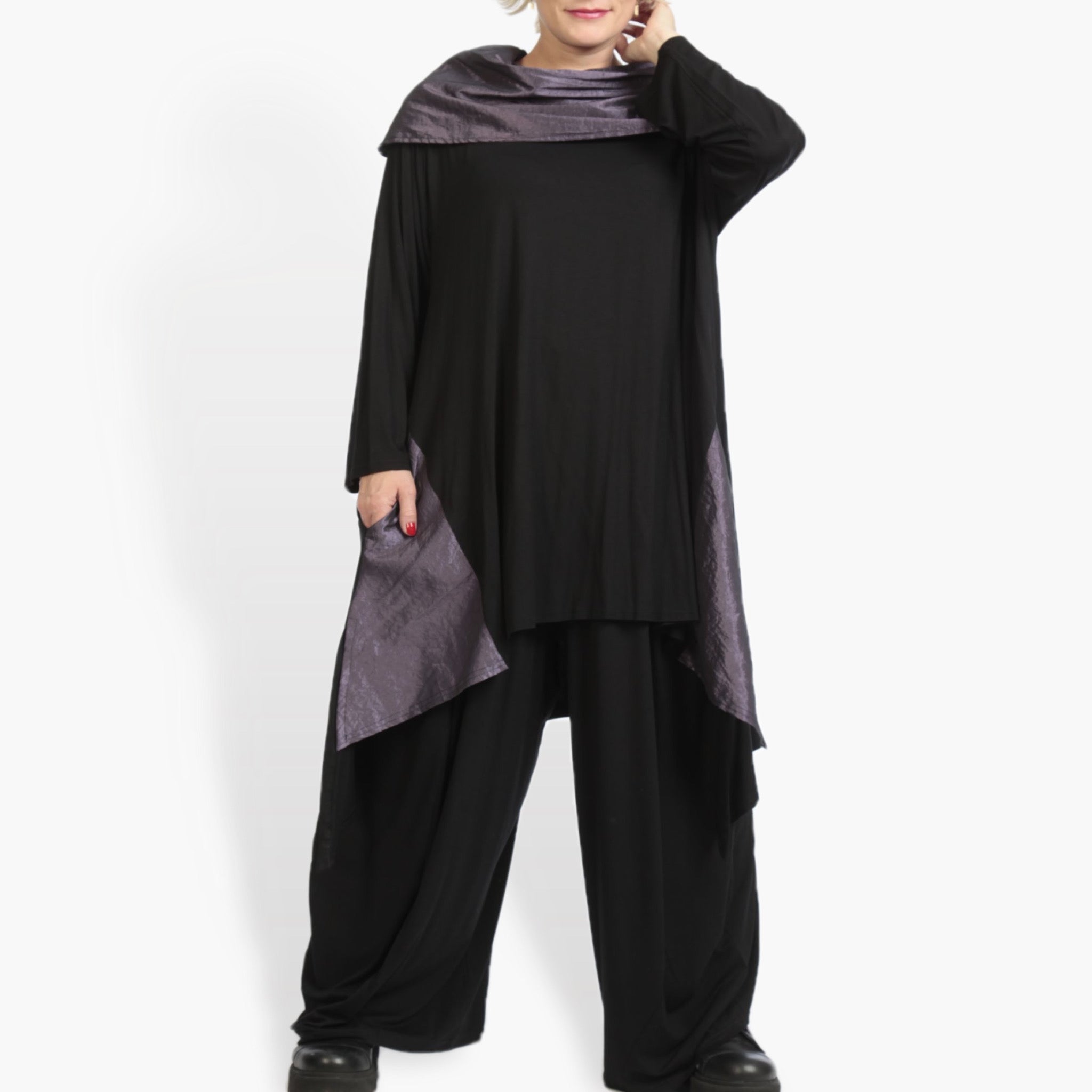  Shirt von AKH Fashion aus Viskose, 0954.02187, Schwarz-Lila, Schick, Modern, Bequem