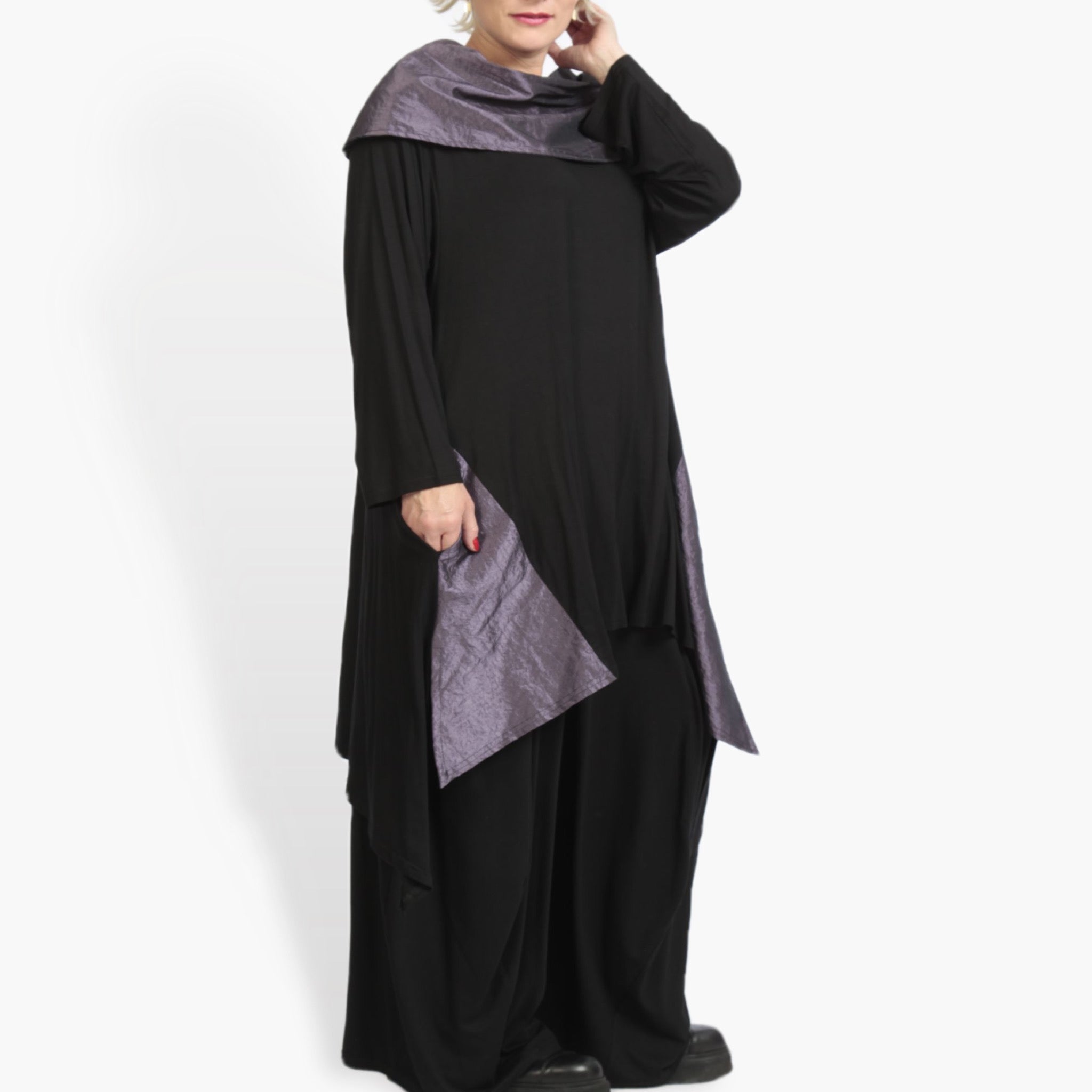  Shirt von AKH Fashion aus Viskose, 0954.02187, Schwarz-Lila, Schick, Modern, Bequem