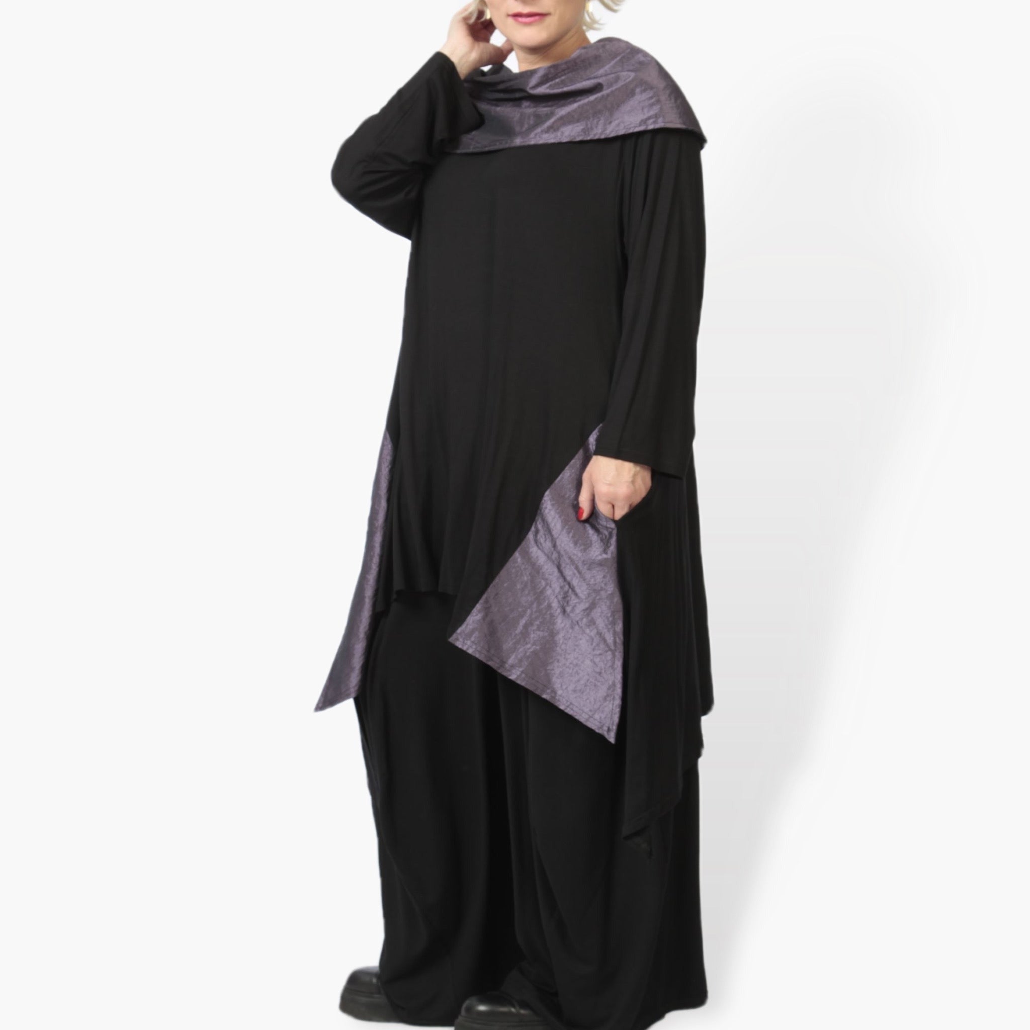  Shirt von AKH Fashion aus Viskose, 0954.02187, Schwarz-Lila, Schick, Modern, Bequem