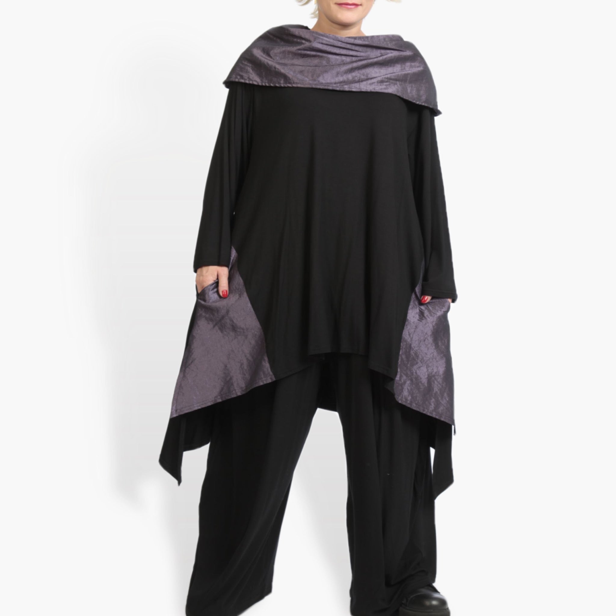  Shirt von AKH Fashion aus Viskose, 0954.02187, Schwarz-Lila, Schick, Modern, Bequem