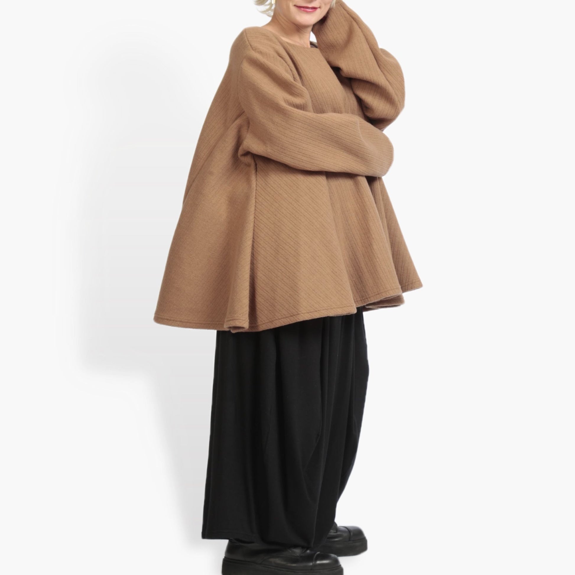  A-Form Bigshirt von AKH Fashion aus Materialmix, 0960.00593, Camel, Unifarben, Ausgefallen