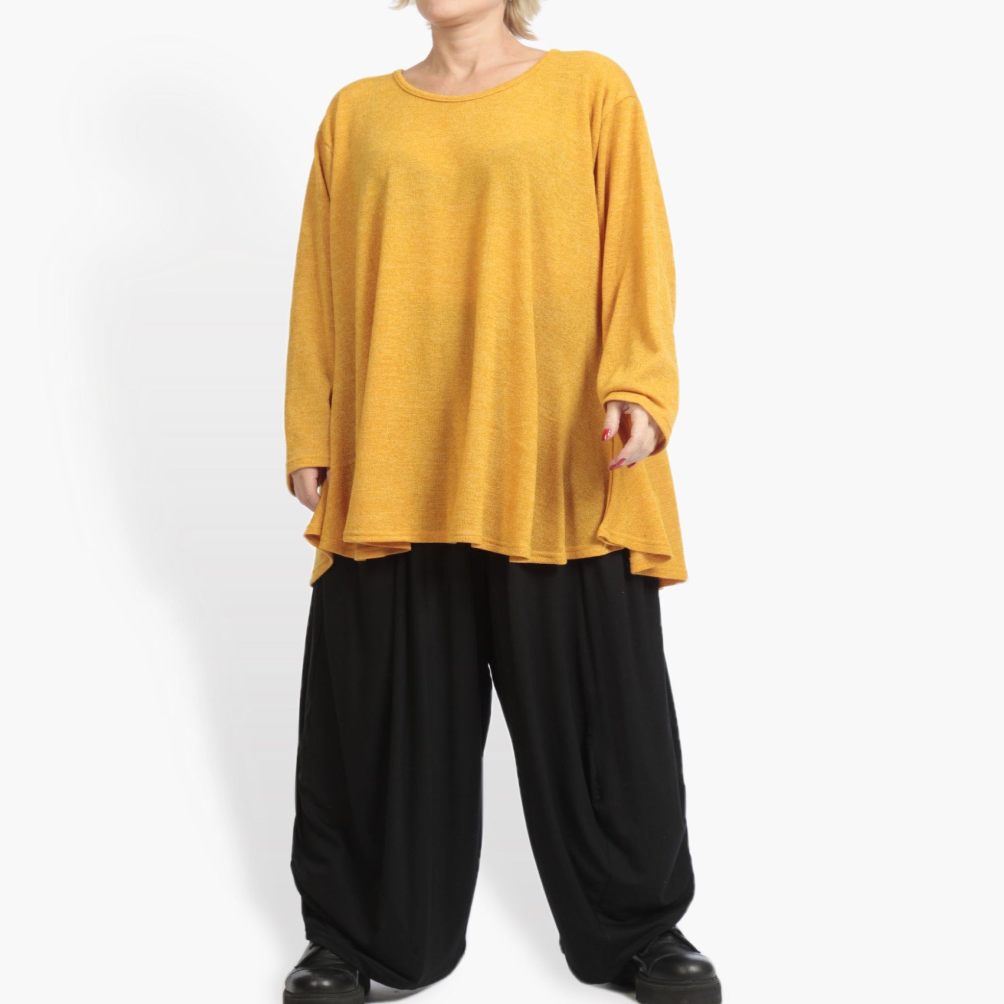  AKH Fashion Shirt in Glocken-Form, aus Materialmix, 0961.01892, Senf, Schick, Modern