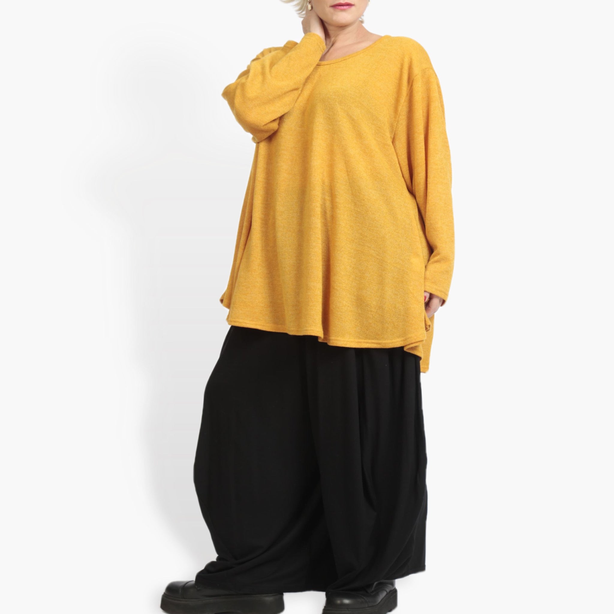  AKH Fashion Shirt in Glocken-Form, aus Materialmix, 0961.01892, Senf, Schick, Modern
