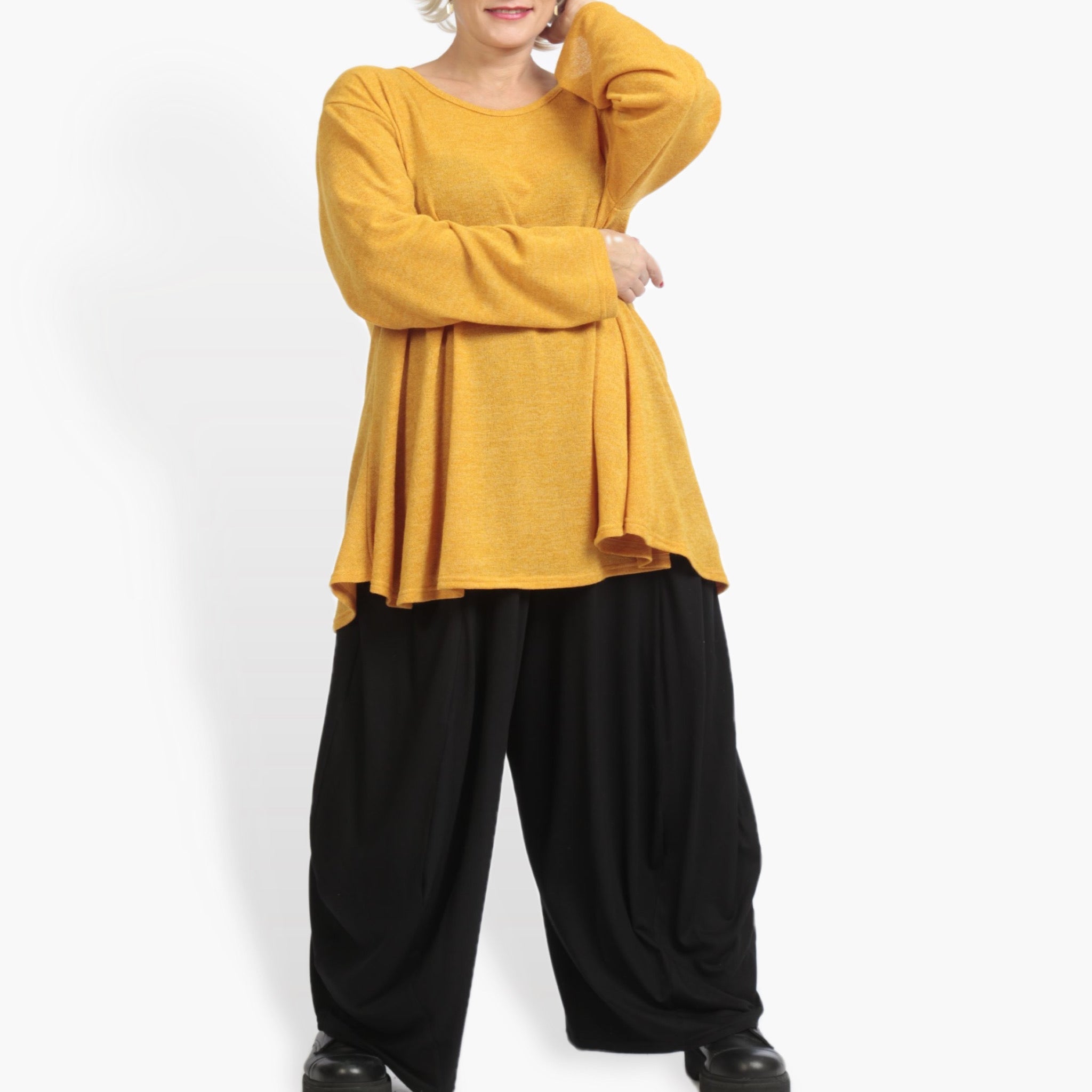 AKH Fashion Shirt in Glocken-Form, aus Materialmix, 0961.01892, Senf, Schick, Modern