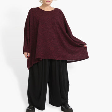  Legeres oversized Shirt in elegantem Weinrot mit angeschnittenen Ärmeln und Rundhalsausschnitt