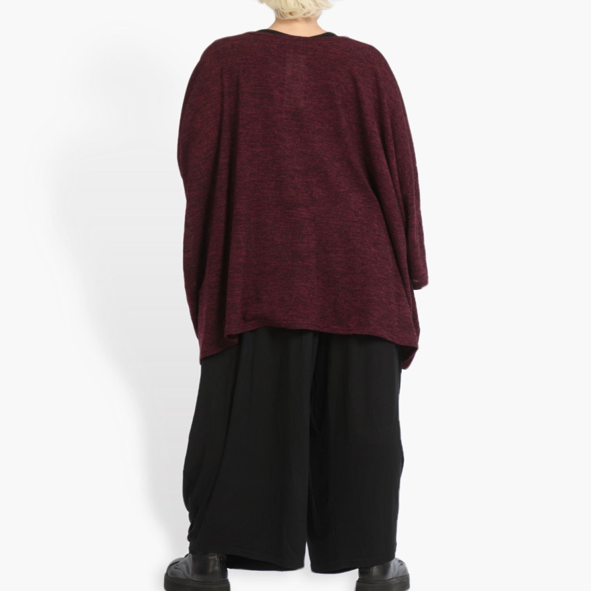  Legeres oversized Shirt in elegantem Weinrot mit angeschnittenen Ärmeln und Rundhalsausschnitt