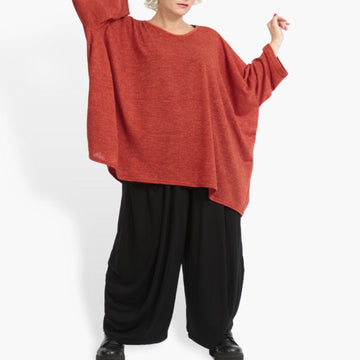  Oversize Shirt in zeitlosem Rost für lässigen Lagenlook aus weichem Feinstrick mit Rundhals