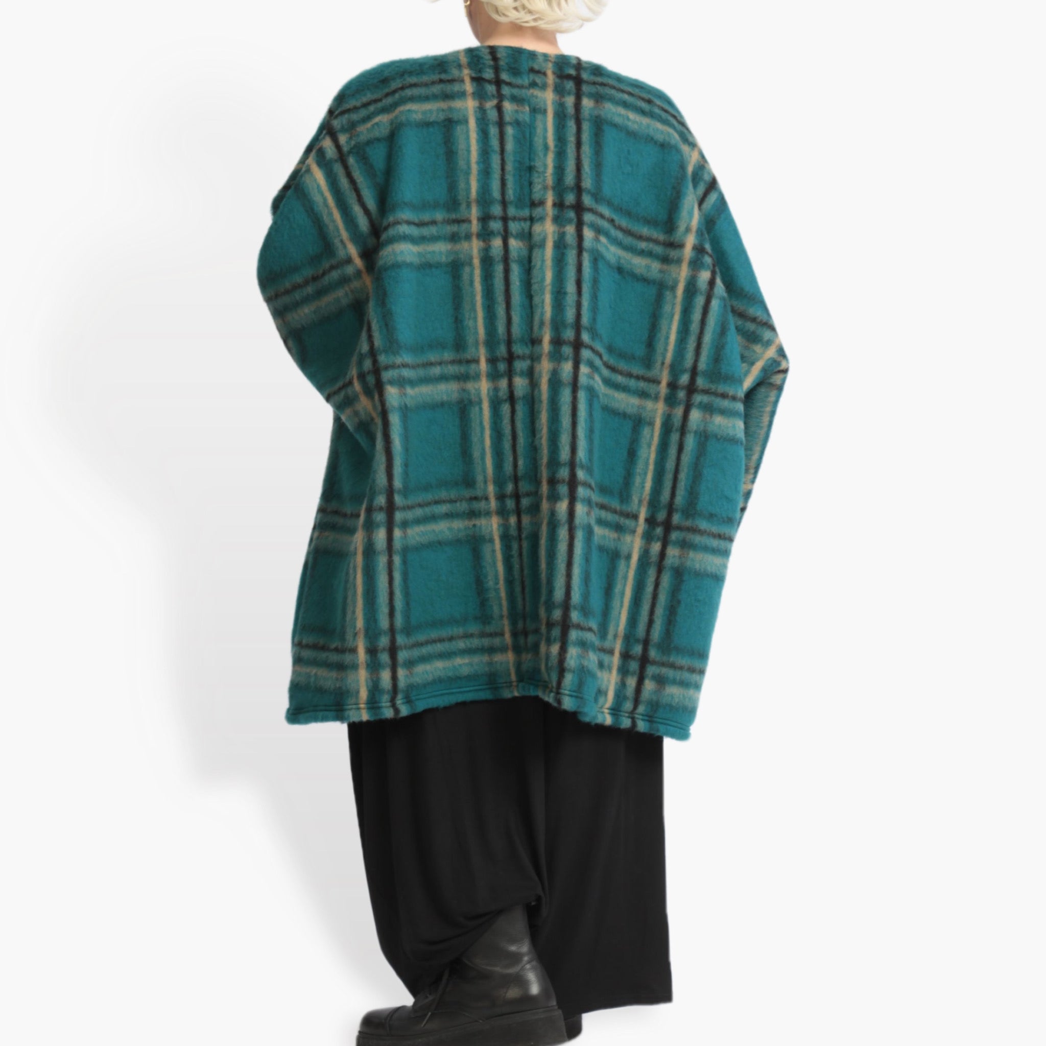  AKH Fashion Jacke in kastiger Form, aus Materialmix, 0973.01100, Petrol-Multi, Kariert