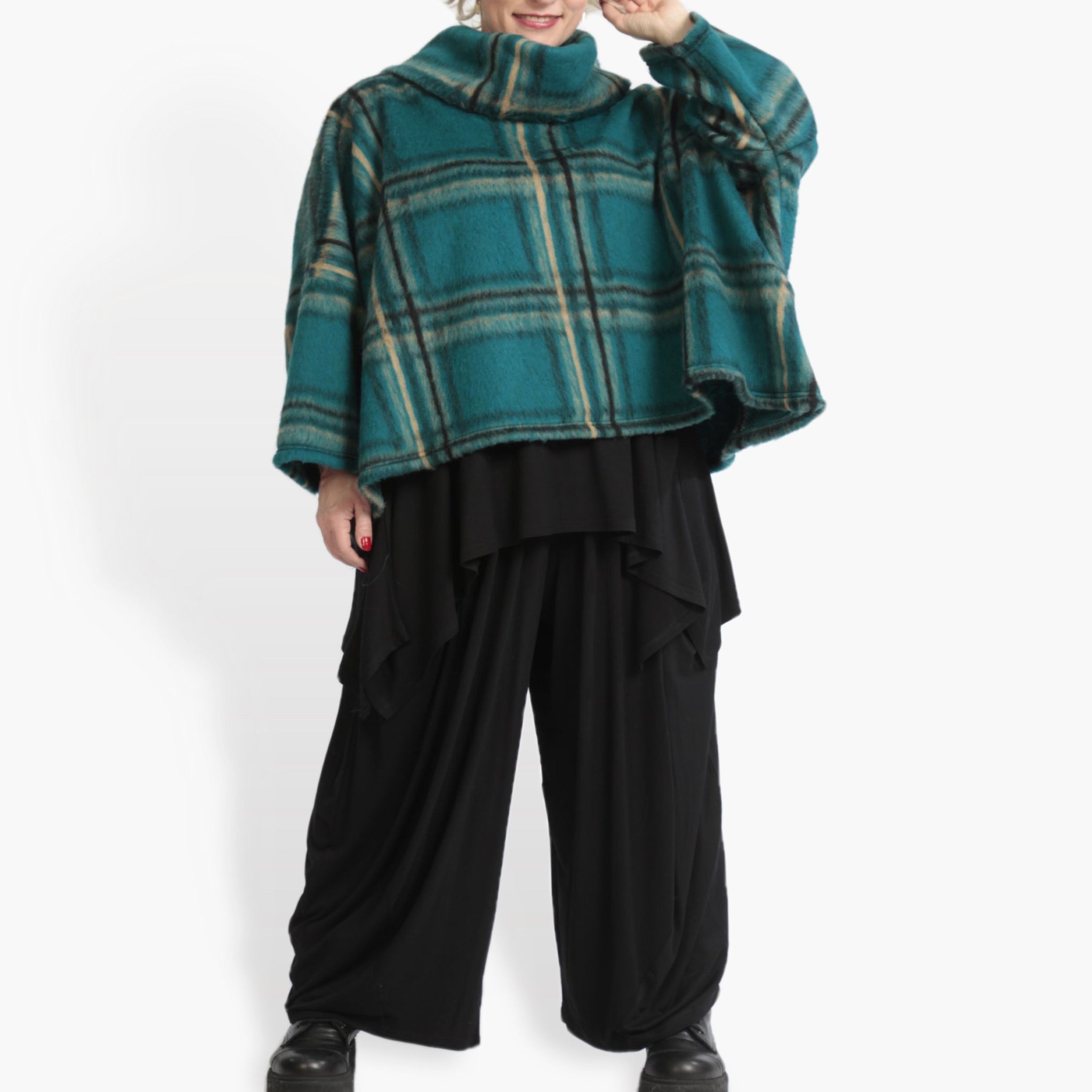  AKH Fashion Bigshirt in kastiger Form, aus Materialmix, 0973.03019, Petrol-Multi, Kariert