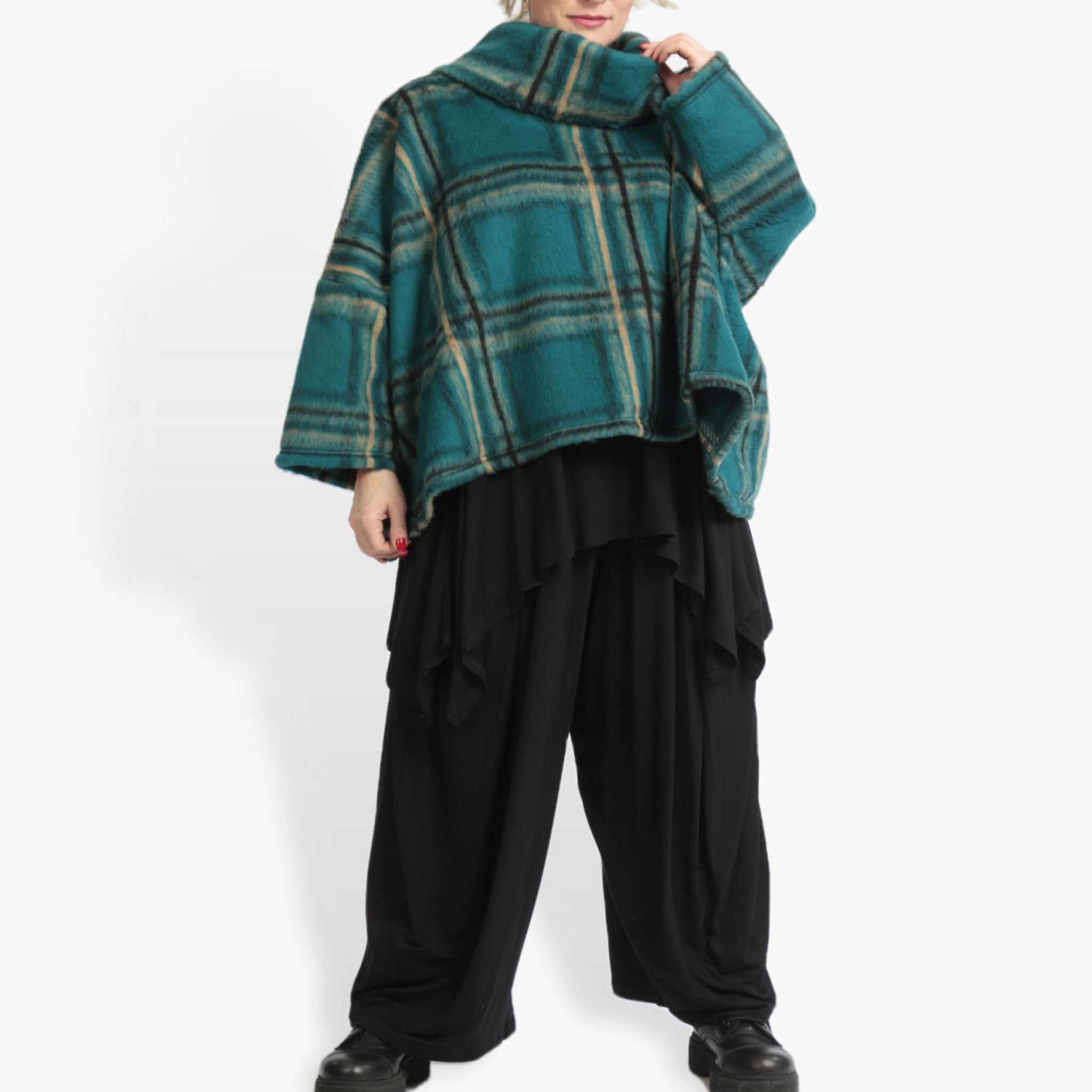  AKH Fashion Bigshirt in kastiger Form, aus Materialmix, 0973.03019, Petrol-Multi, Kariert