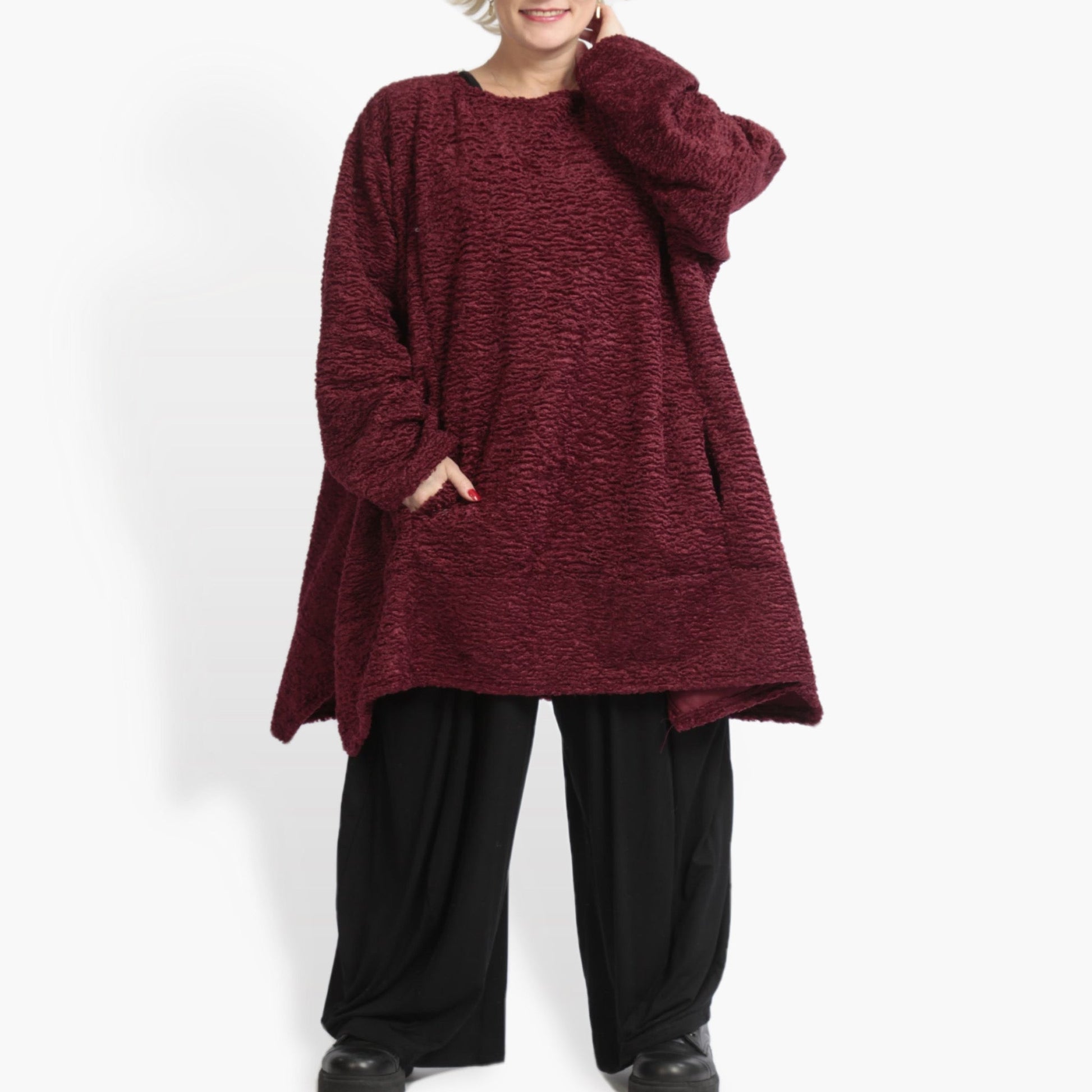  A-Form Shirt in elegantem Burgundy – kuschelig und warm für Herbst und Winter im Oversize-Schnitt