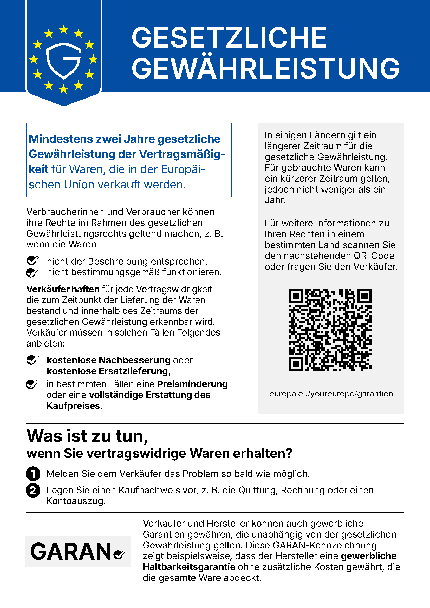 Deine gesetzlichen Gewährleistungsrechte – europa.eu/youreurope/garantien